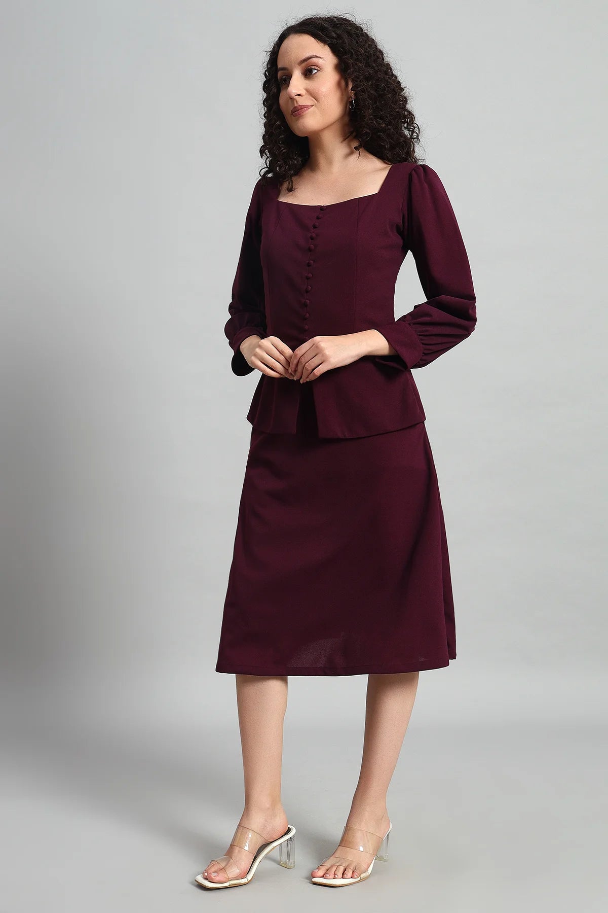 Flare of Grace Skirt Co-ord Set, Plum