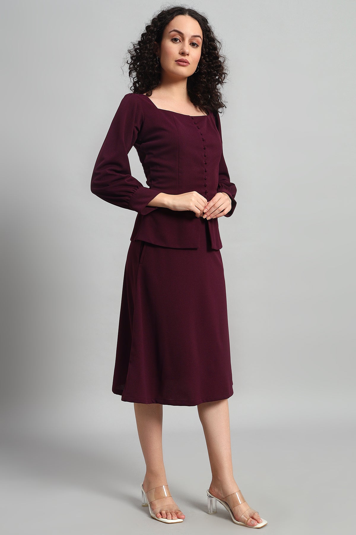 Flare of Grace Skirt Co-ord Set, Plum