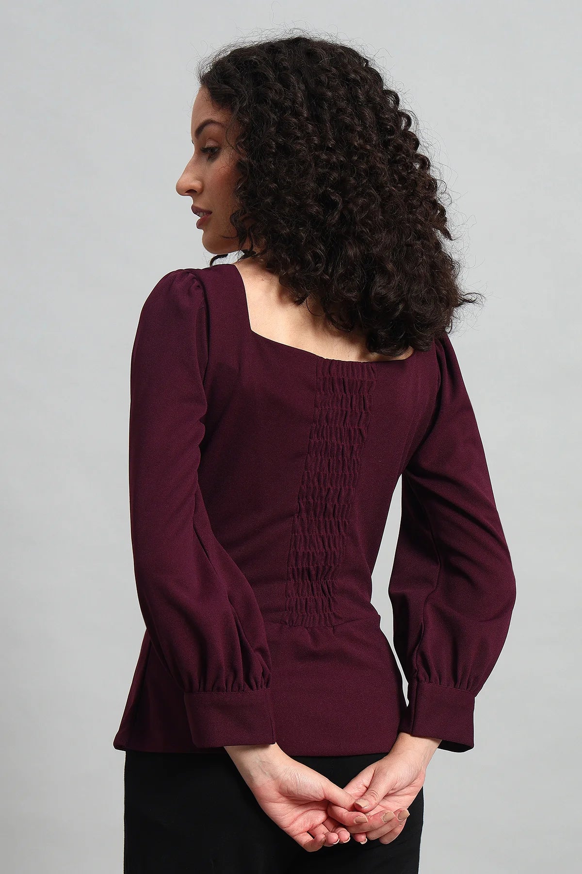 Refined Rectangle Neckline Top, Plum