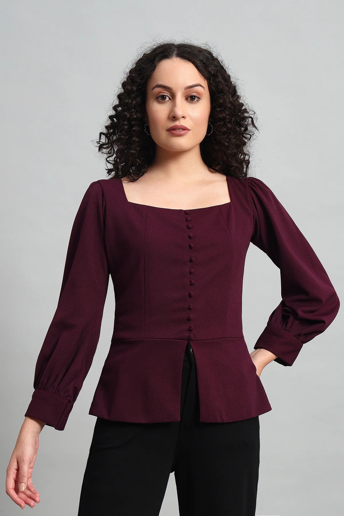 Refined Rectangle Neckline Top, Plum