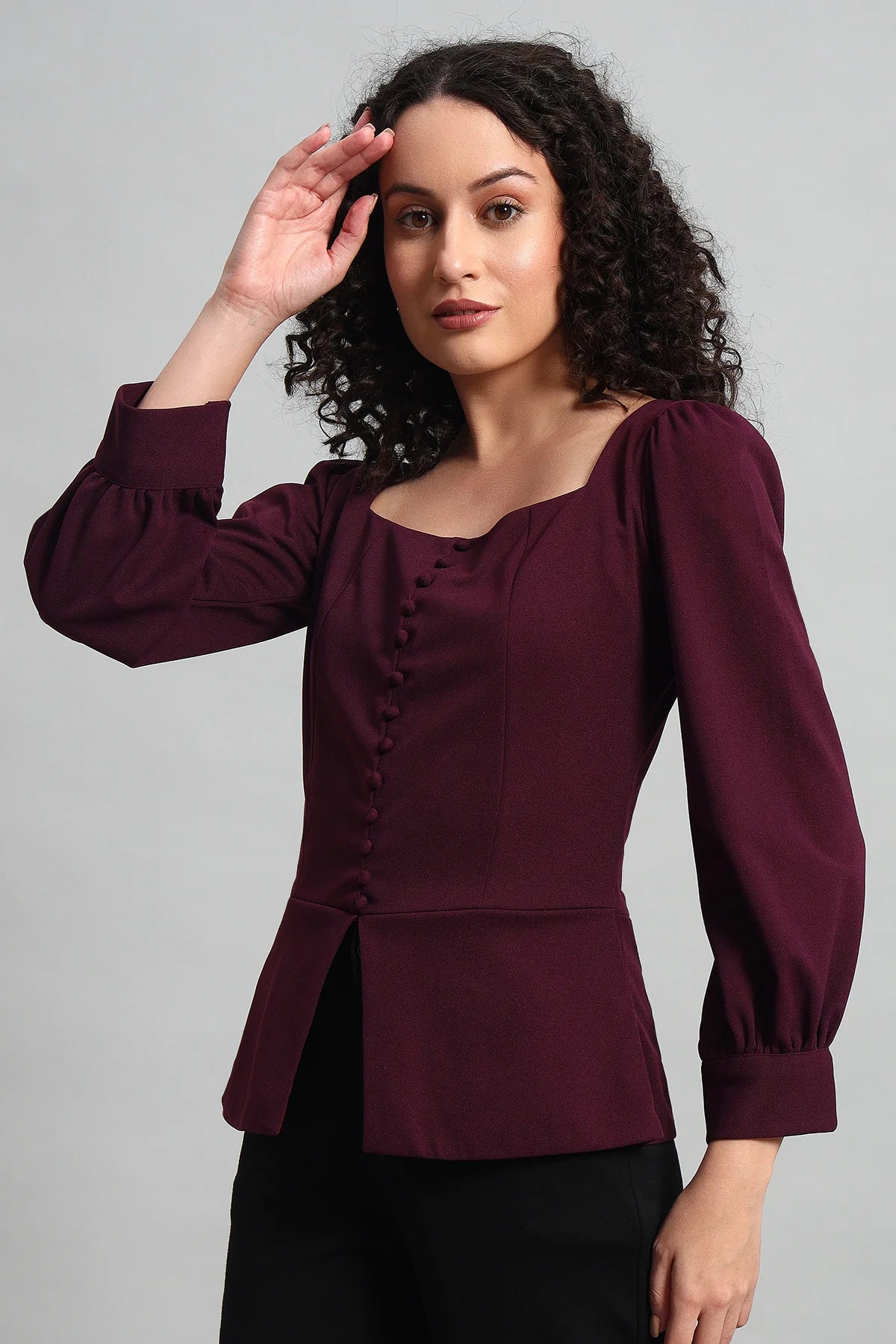 Refined Rectangle Neckline Top, Plum