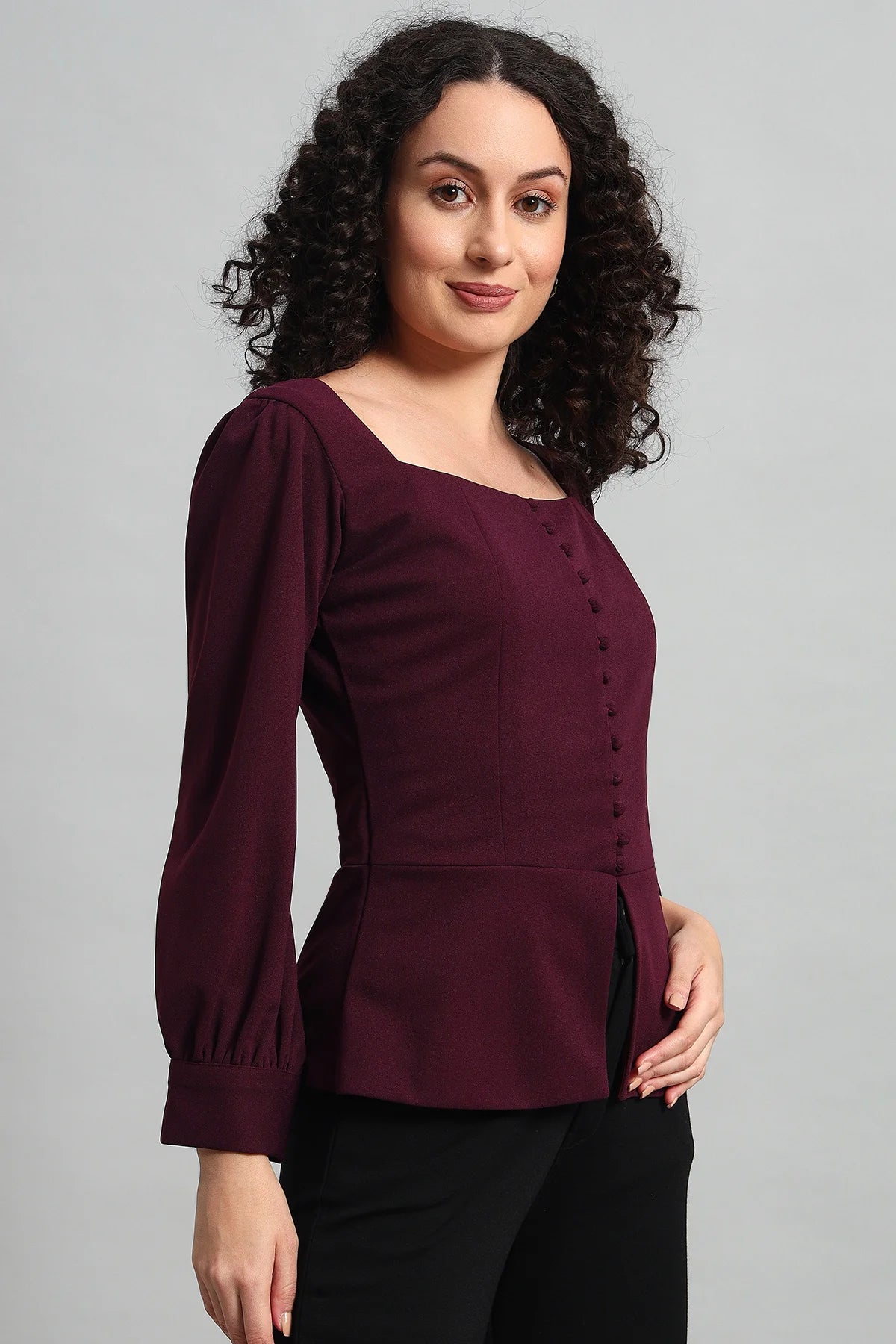 Refined Rectangle Neckline Top, Plum