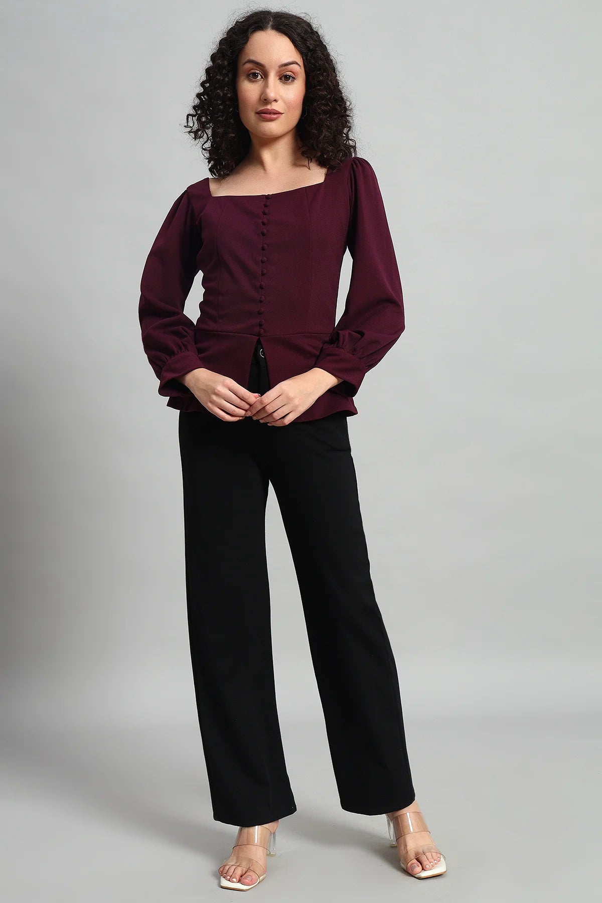 Refined Rectangle Neckline Top, Plum