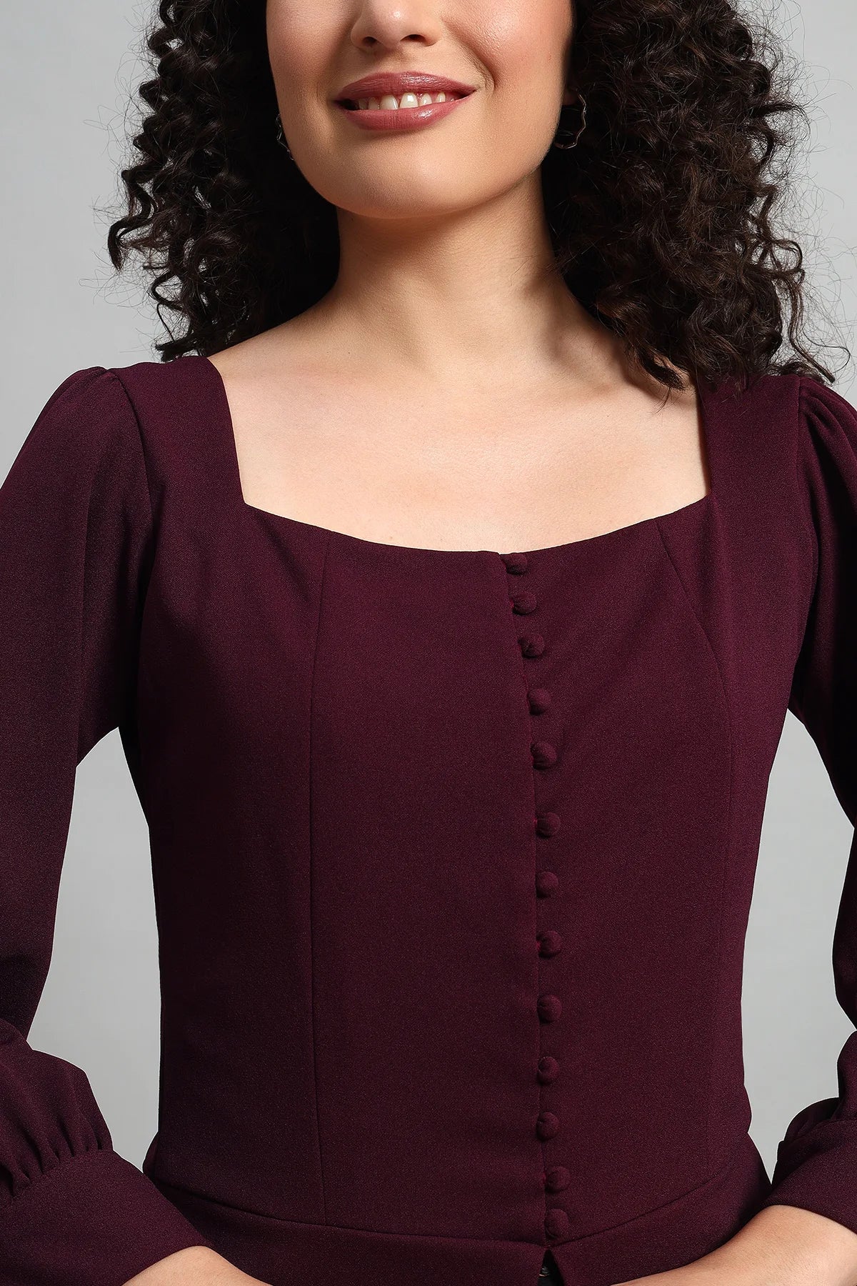 Refined Rectangle Neckline Top, Plum