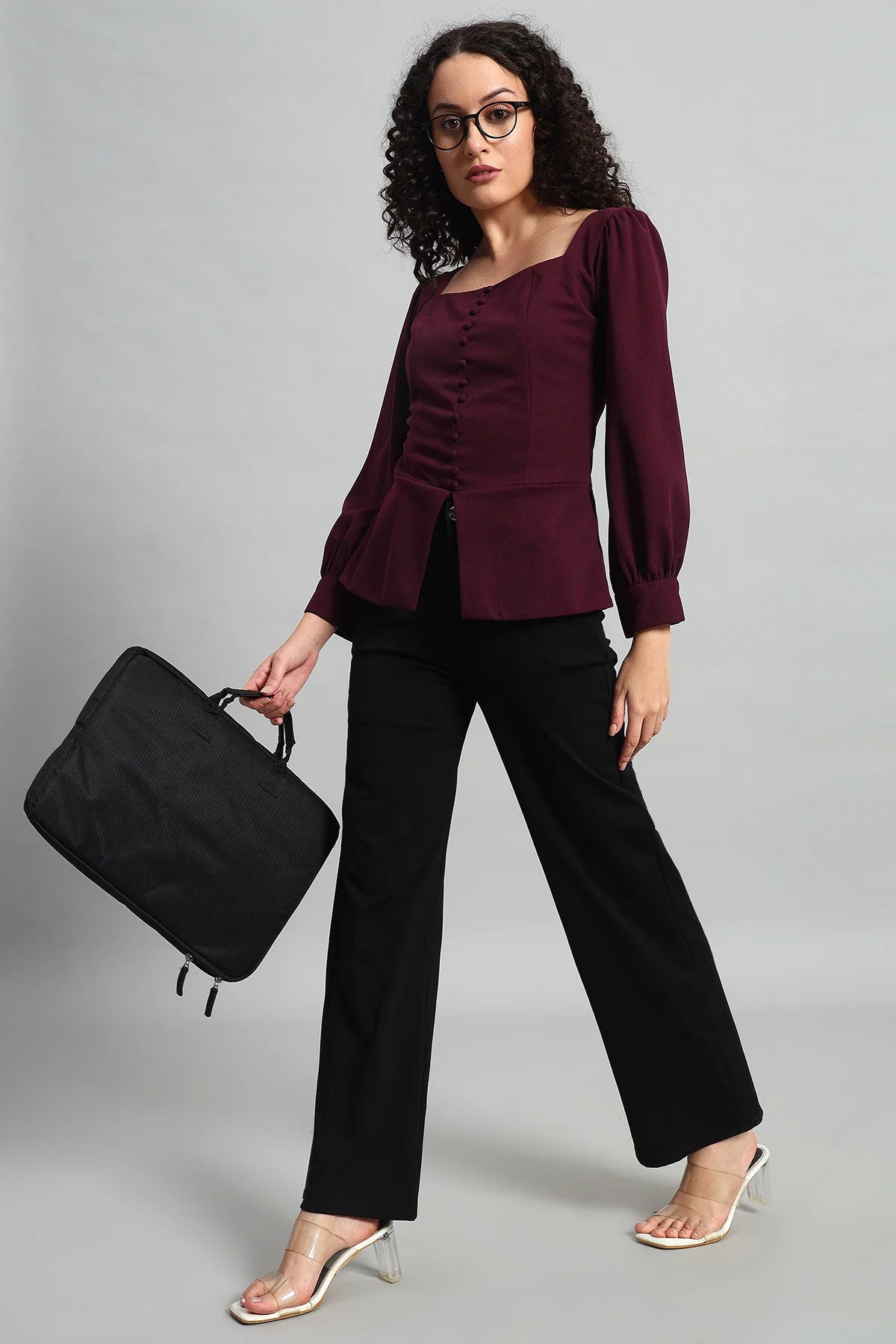 Refined Rectangle Neckline Top, Plum