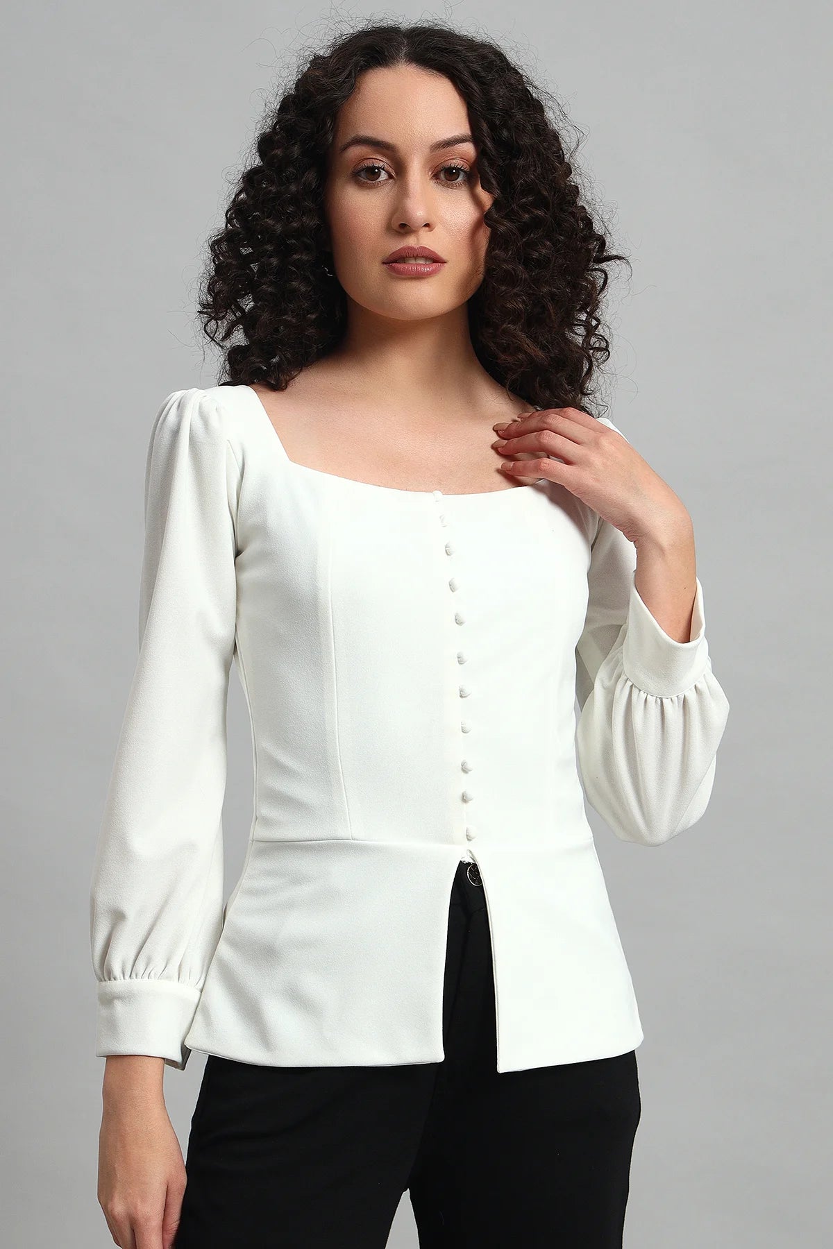 Refined Rectangle Neckline Top, Ivory