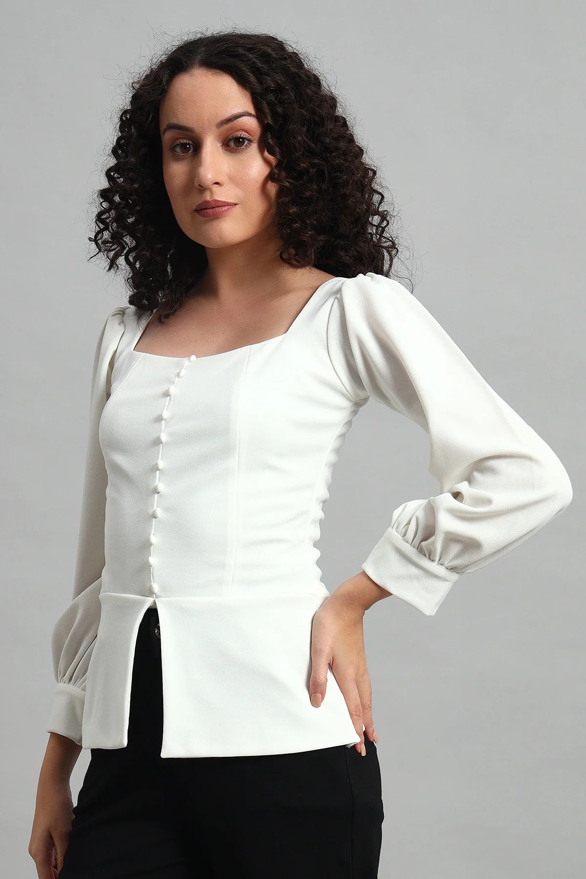 Refined Rectangle Neckline Top, Ivory