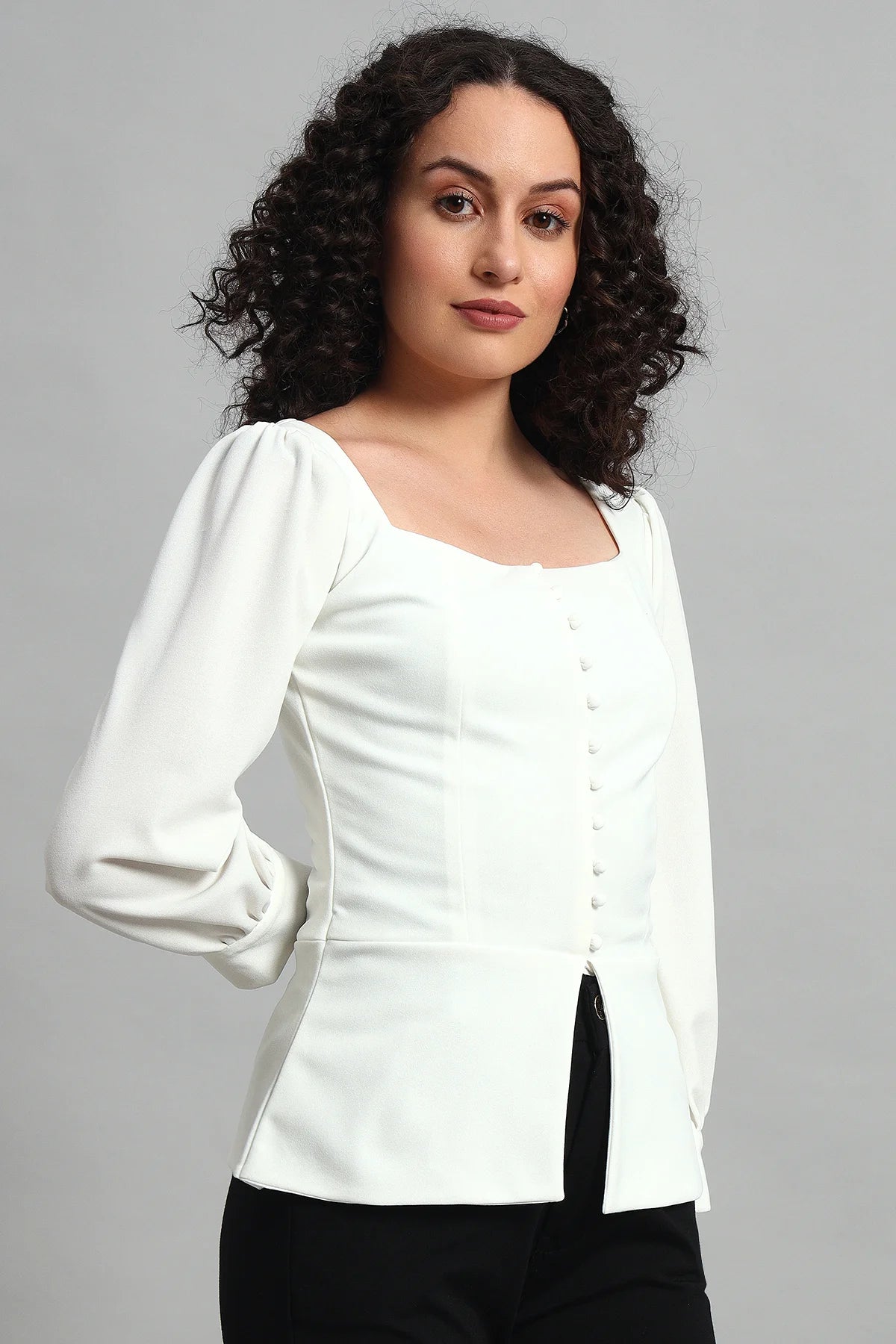 Refined Rectangle Neckline Top, Ivory