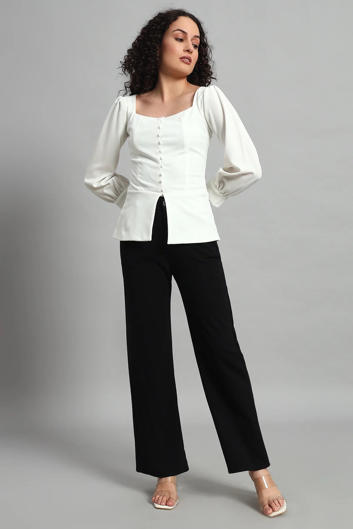 Refined Rectangle Neckline Top, Ivory