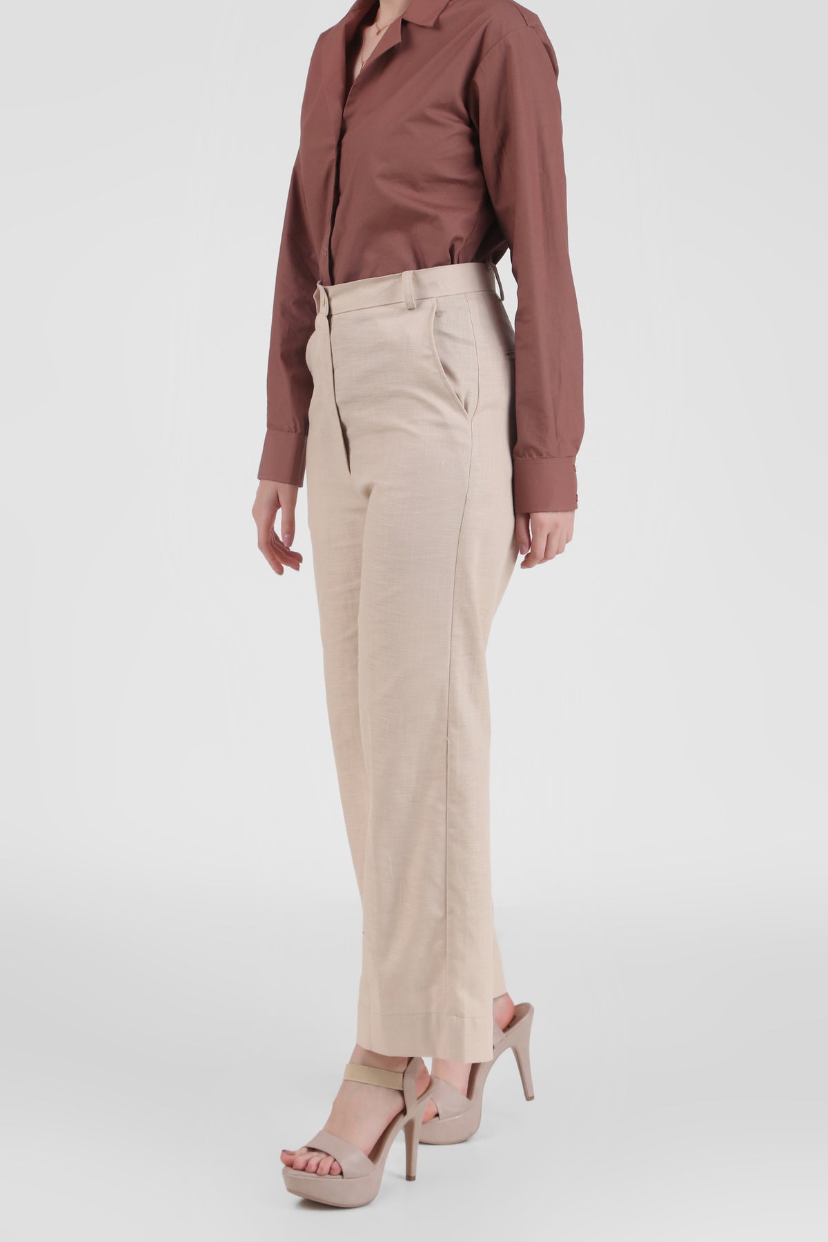 Linen Wide Leg Pants, Beige