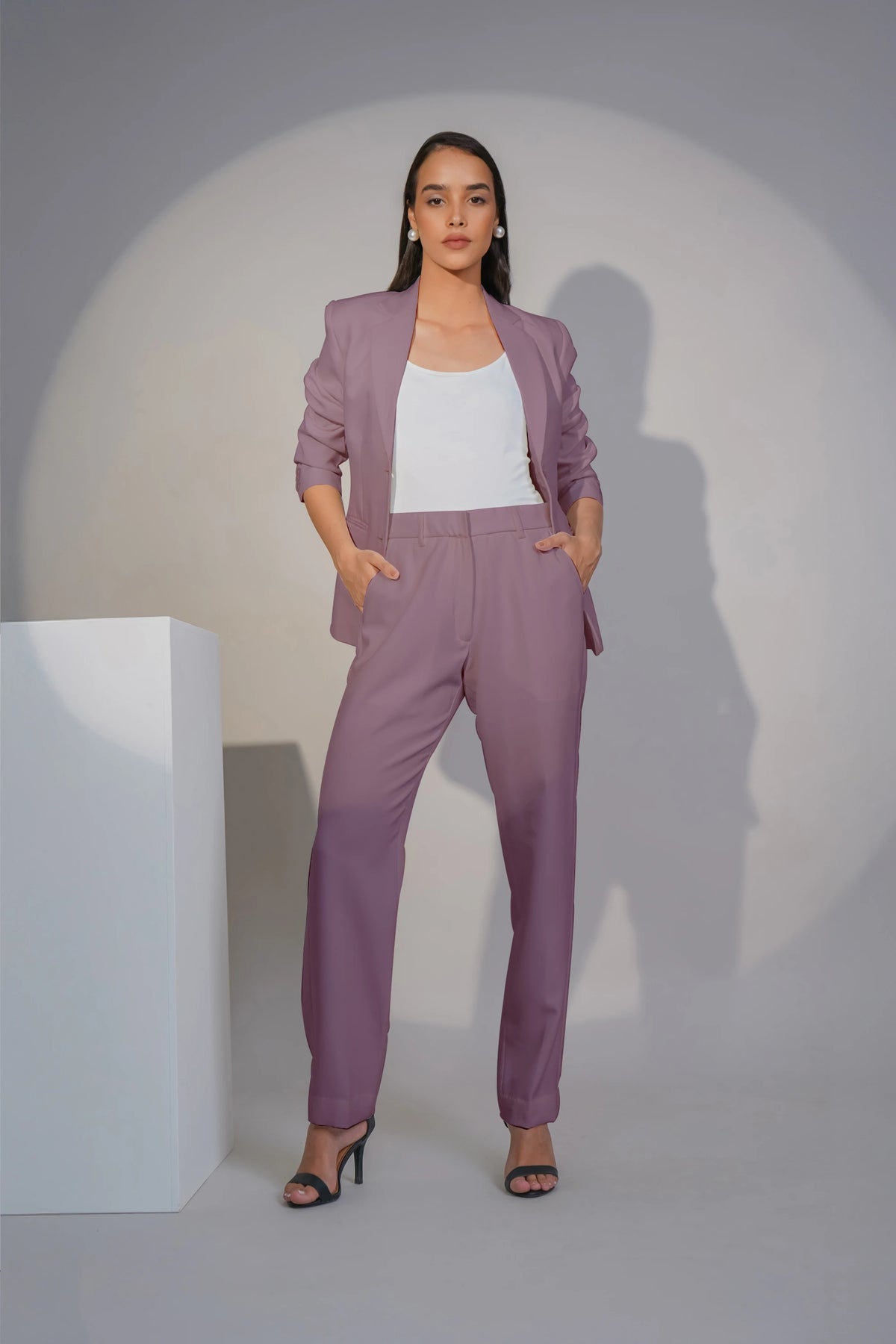 Eternal Office Blazer with Pants Power Suit, Dusty Blush Pink