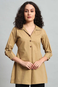 Classic Button-Up Collar Tunic – Khaki