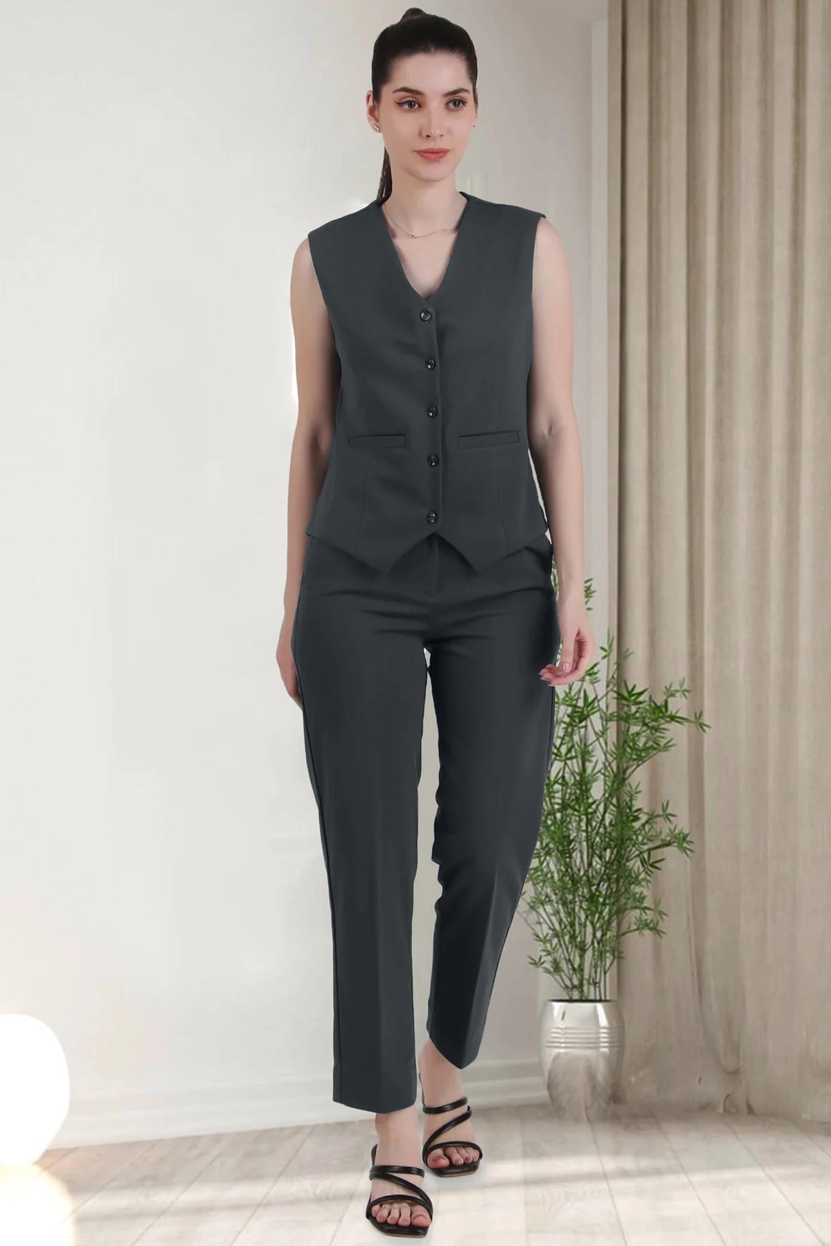 Waistcoat And Trousers Co-ord Set - Bluish Gray