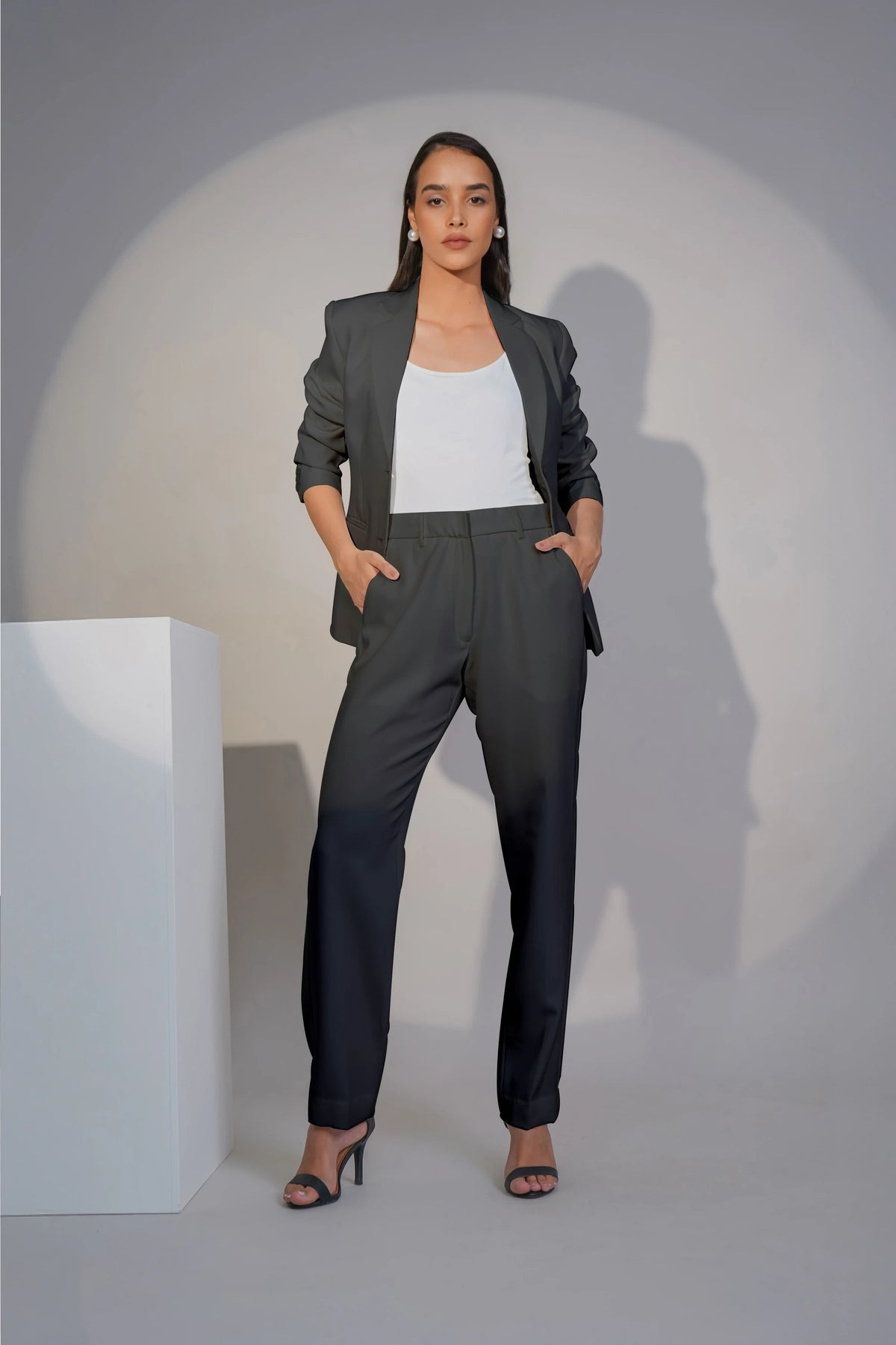 Eternal Office Blazer with Pants Power Suit, Bluish Gray