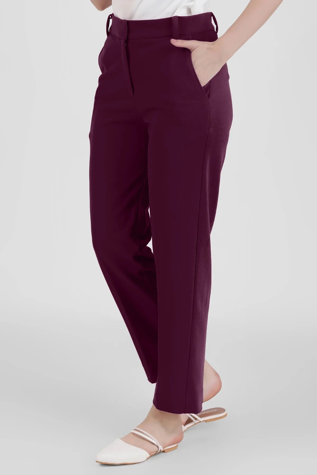 Straight Fit Formal Trousers, Plum