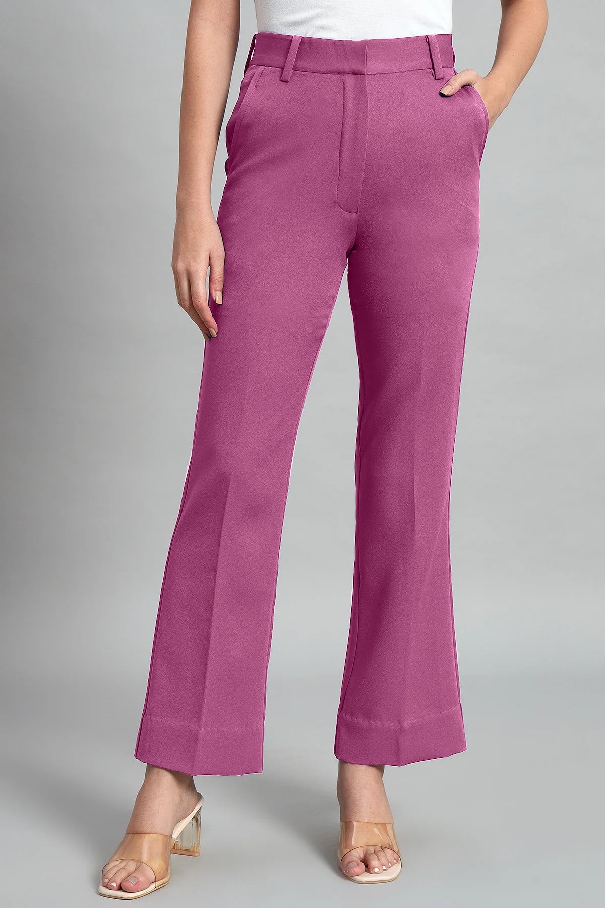 Flared Bootcut Trousers, Dusky Mauve