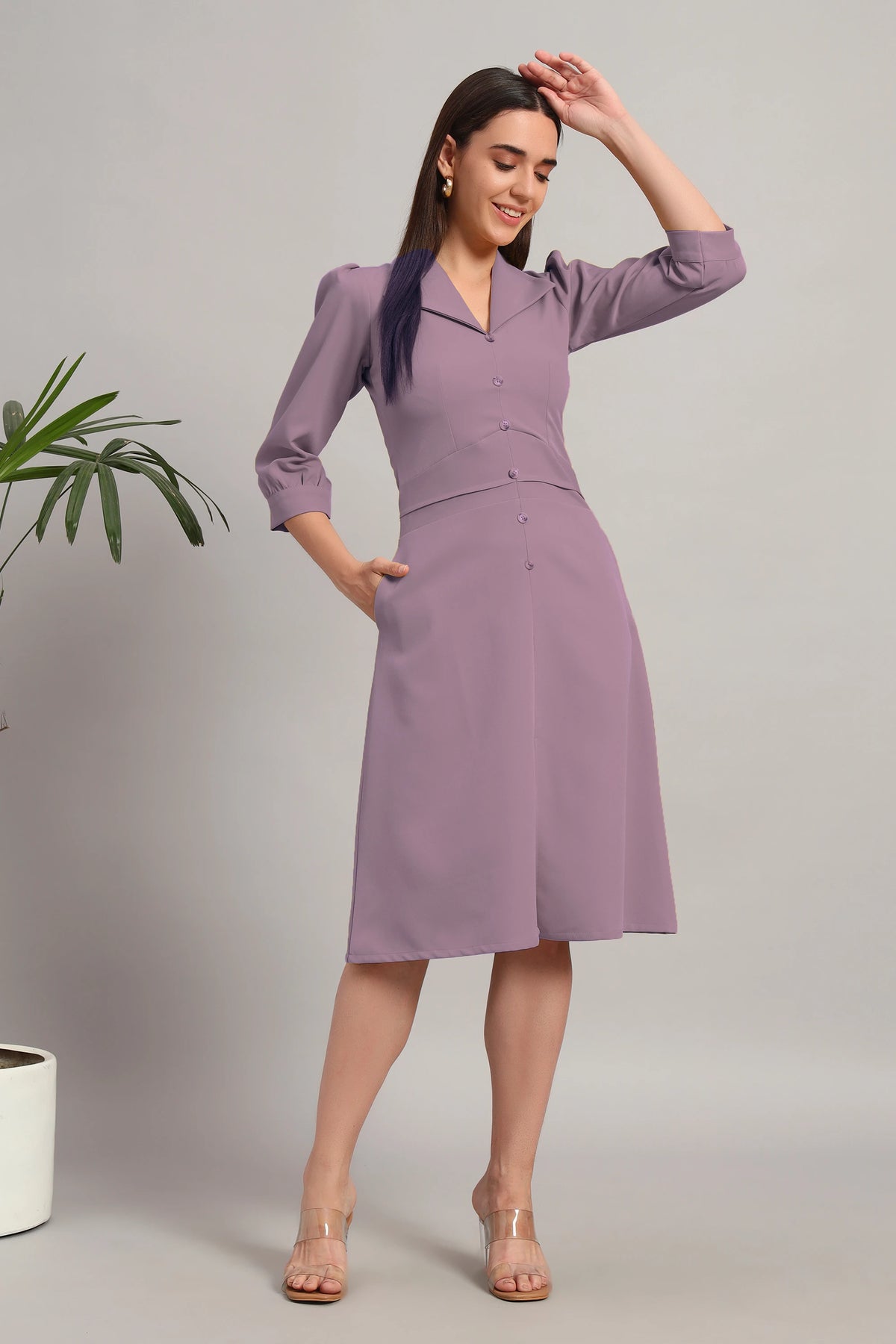 Dusty Blush Pink, Full Sleeves Midi Dress