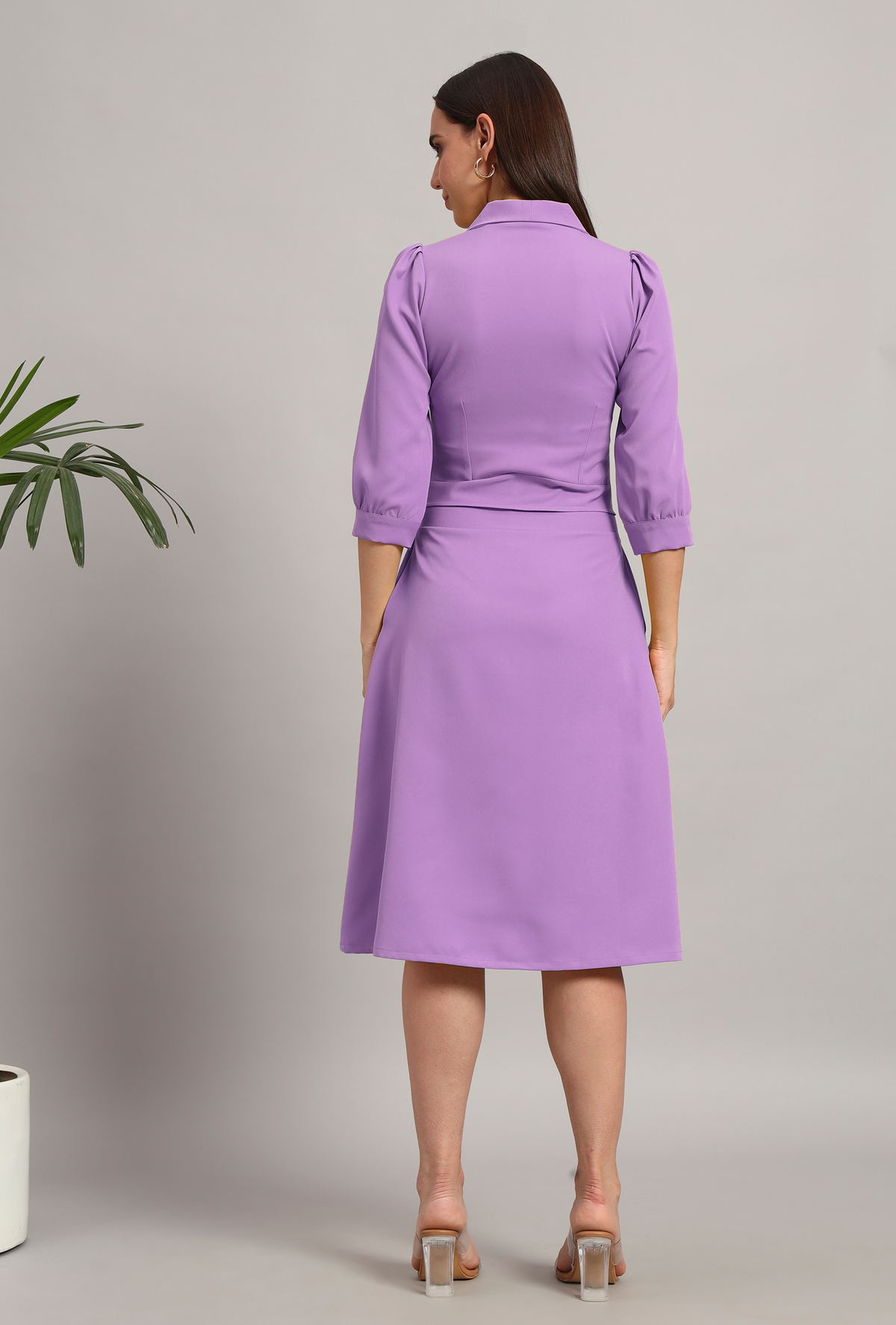 Lilac, Full Sleeves Midi Dress