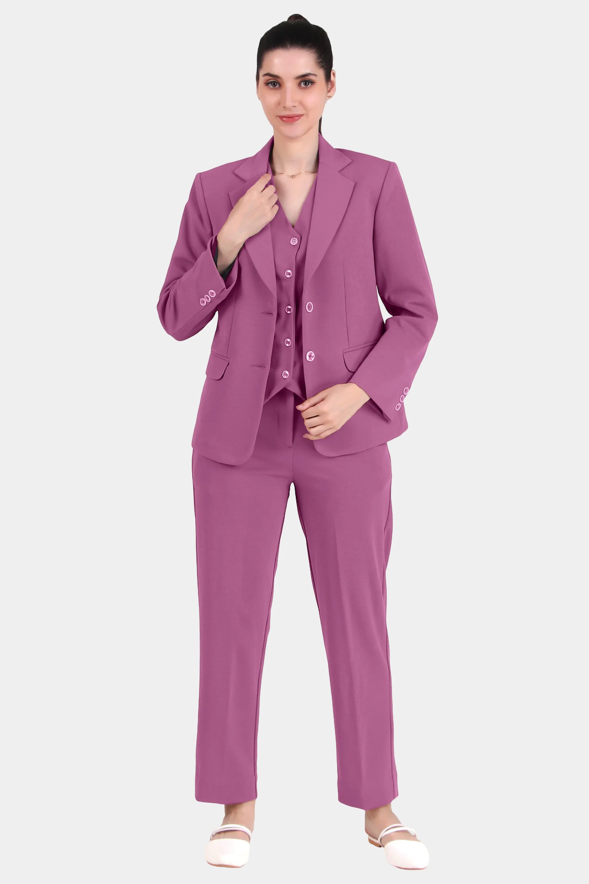 Stretch Crepe Single Breasted Blazer, Dusky Mauve – Charcoal Threads