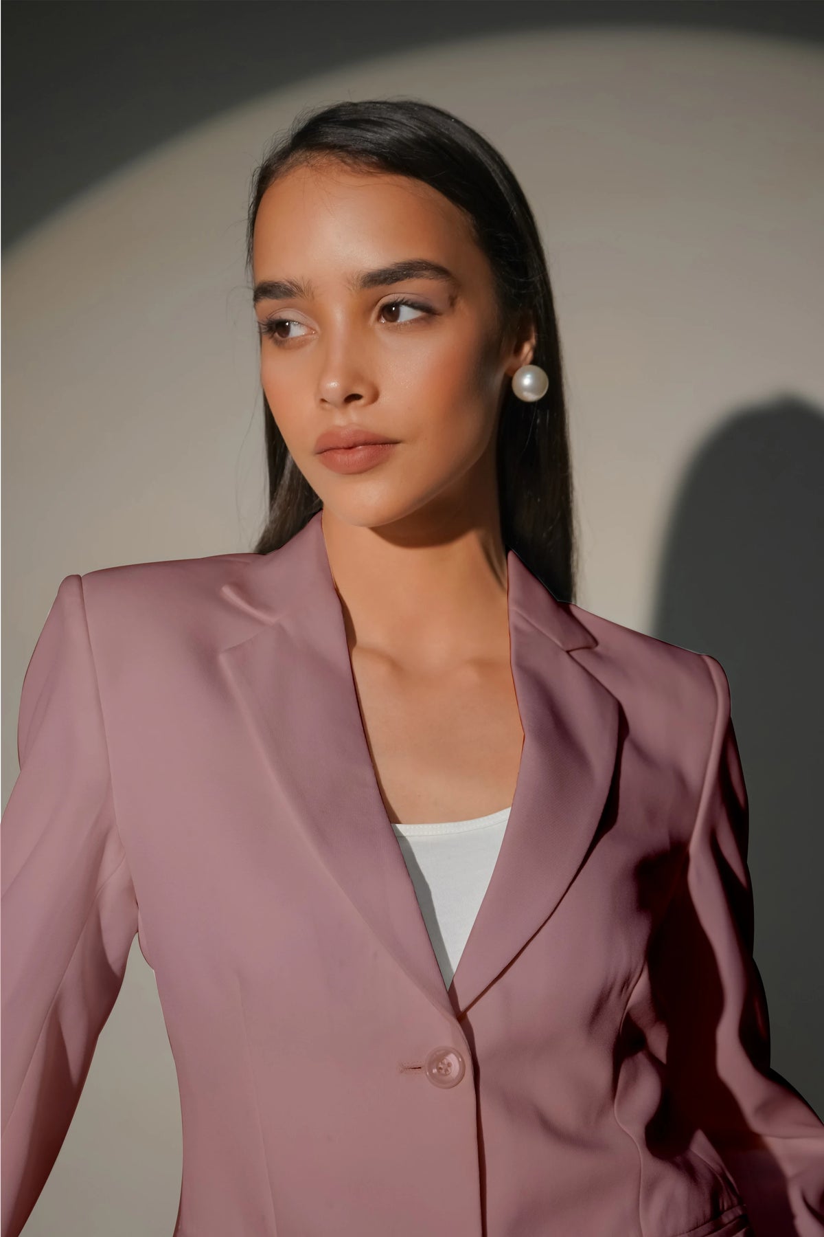 Eternal Office Blazer with Pants Power Suit, Dusty Blush Pink