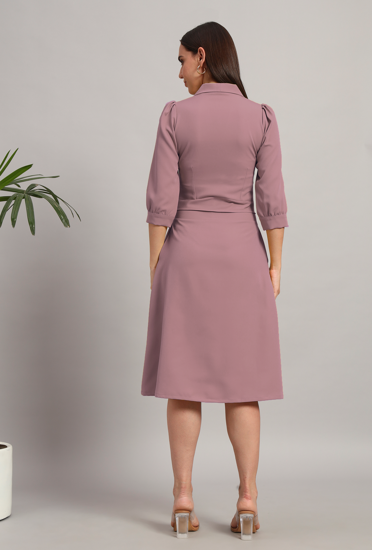 Dusty Blush Pink, Full Sleeves Midi Dress
