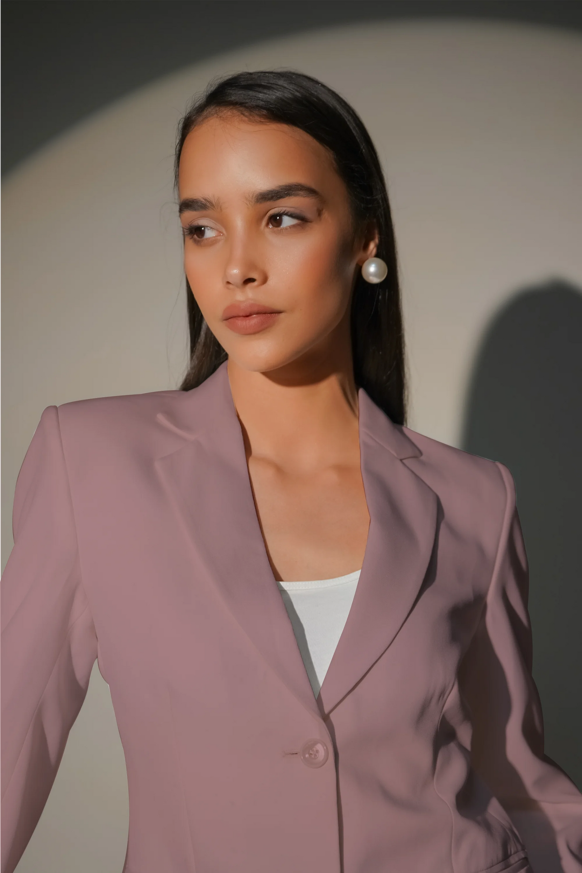Eternal Office Blazer with Pants Power Suit, Dusty Blush Pink