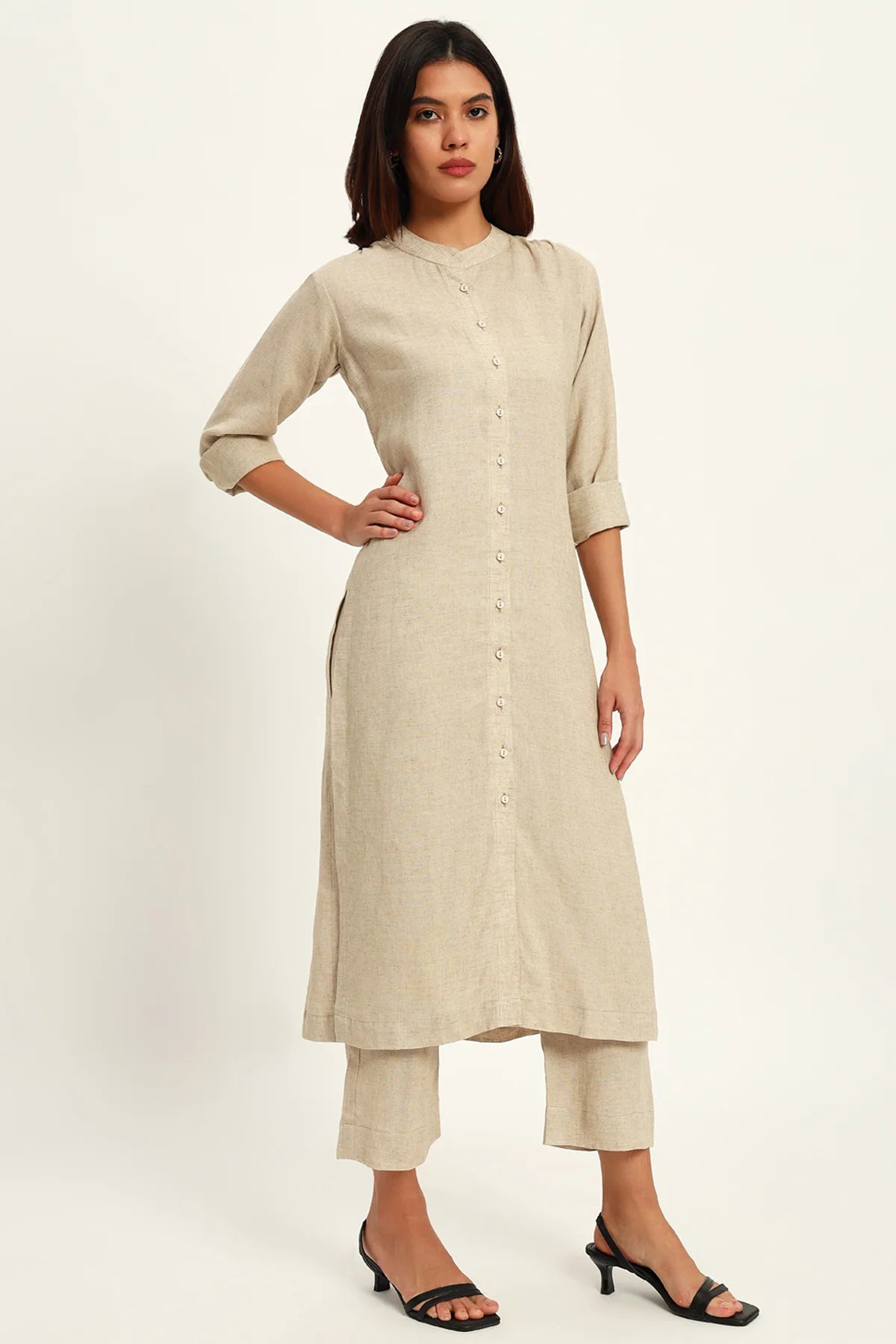 Mandarin Collar Luxe Linen Kurta Set