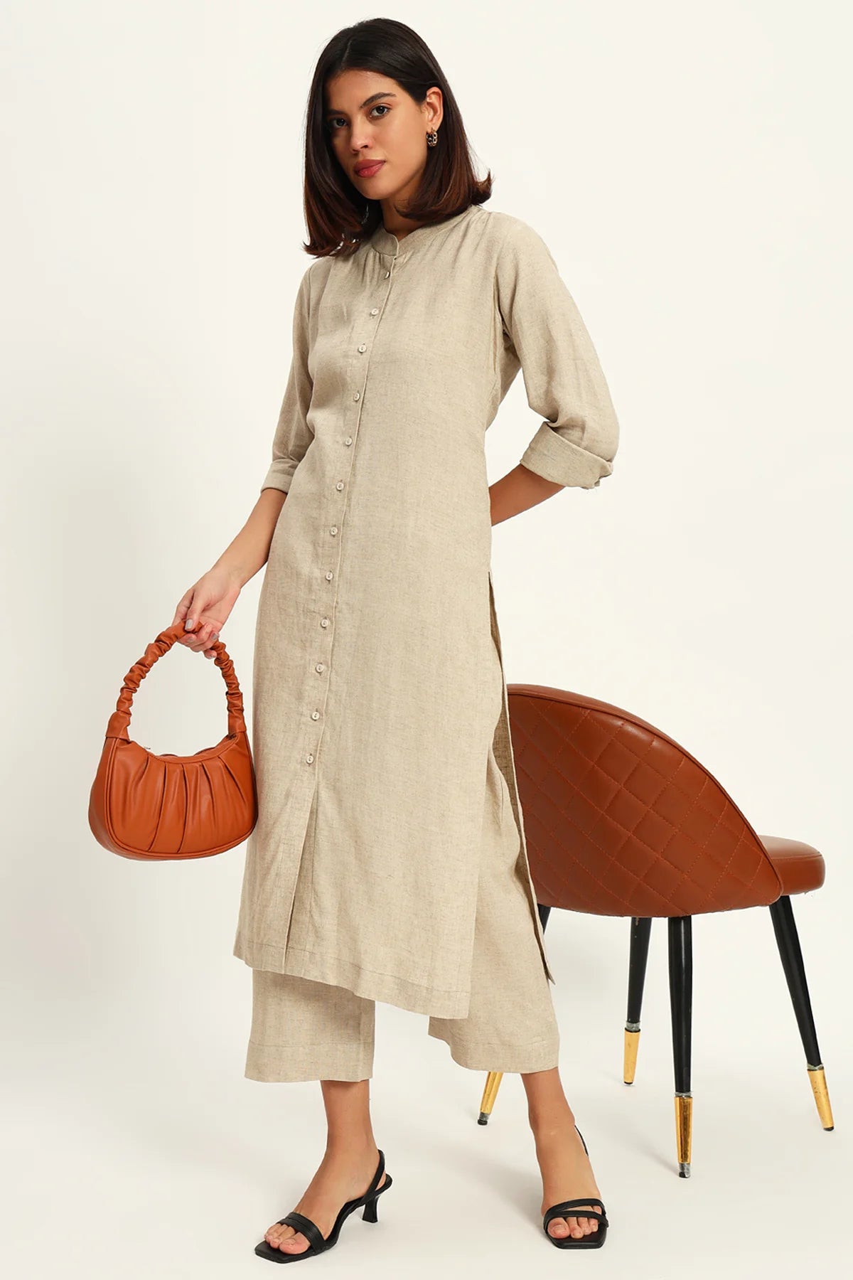 Mandarin Collar Luxe Linen Kurta Set