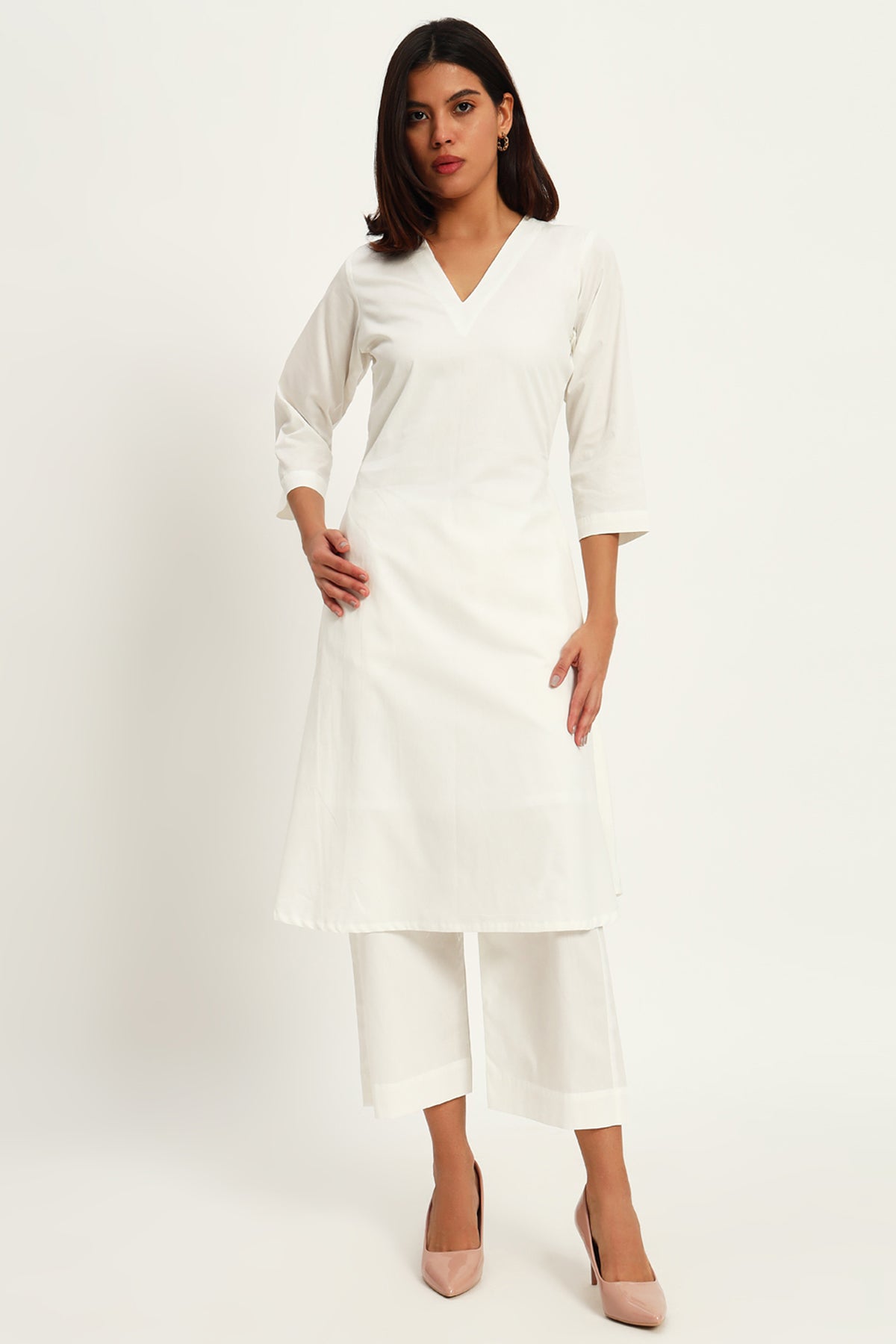 Timeless V Neck Kurta Set, White