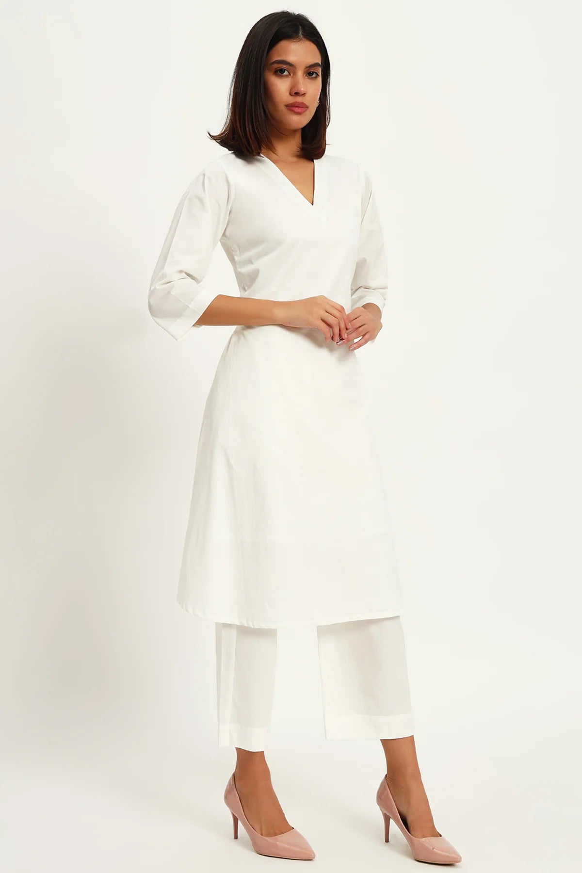 Timeless V Neck Kurta Set, White