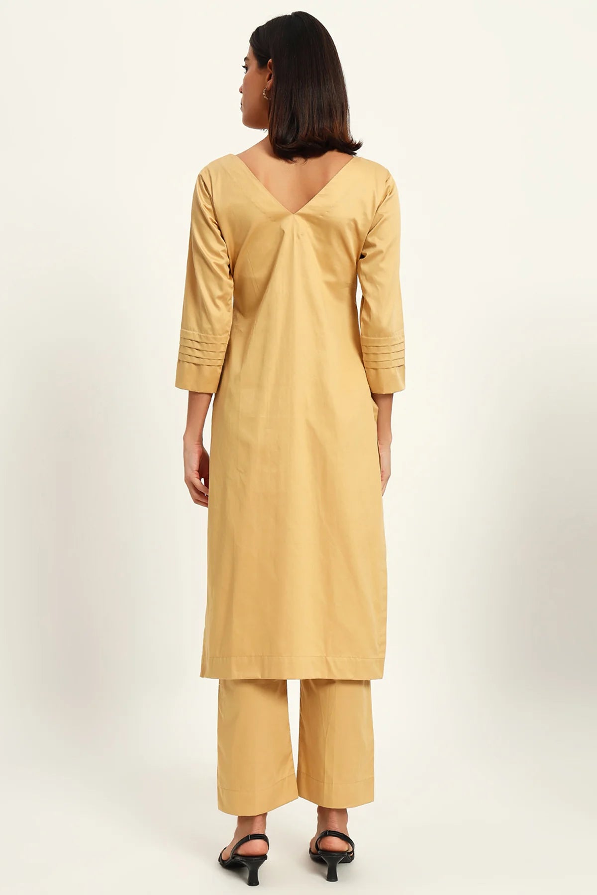 V neck, Harvest Beige Kurta Set