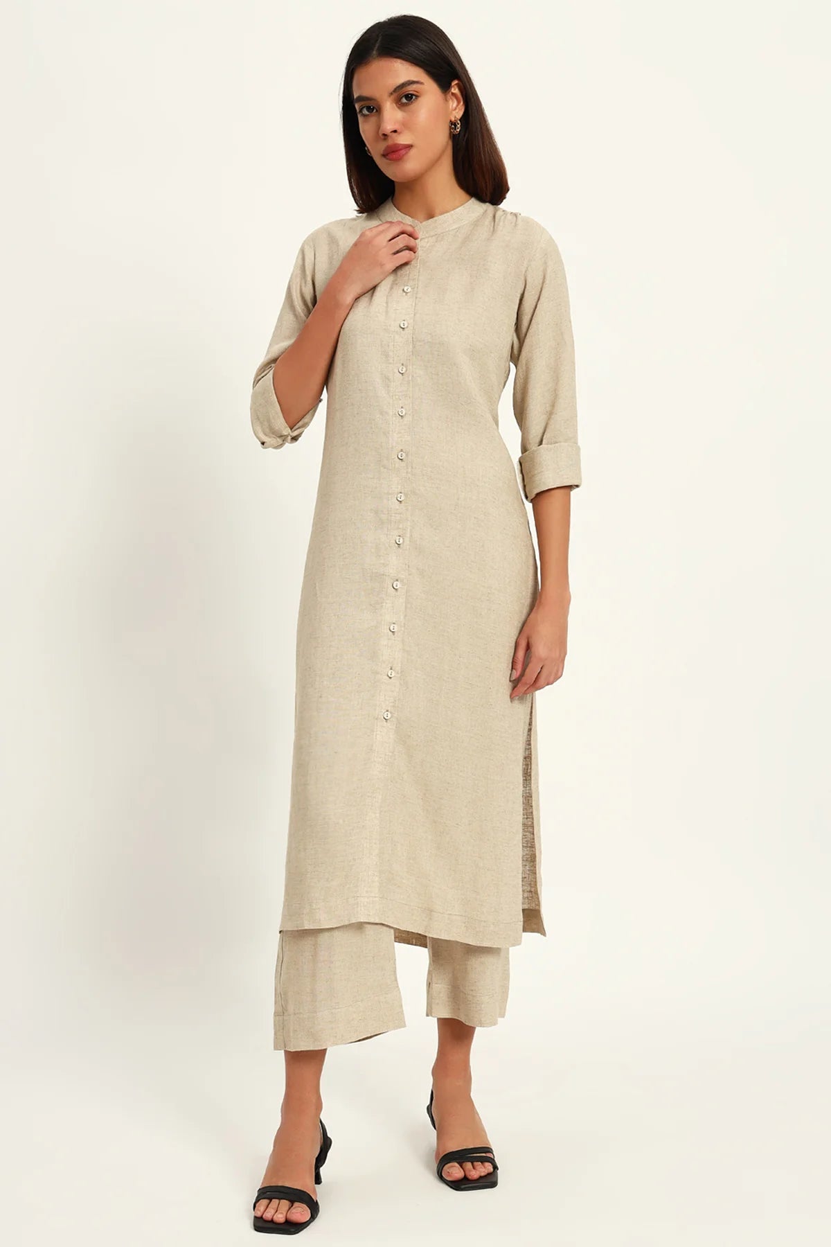 Mandarin Collar Luxe Linen Kurta Set