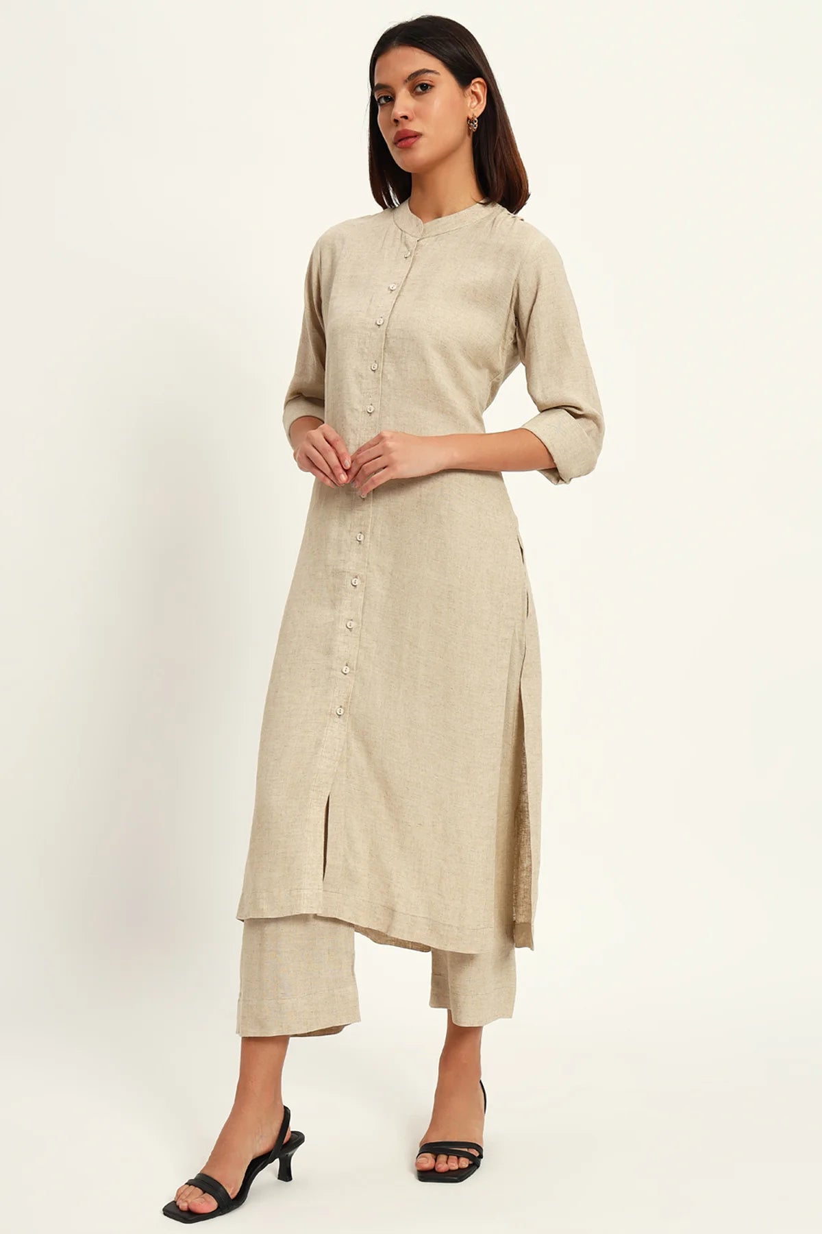 Mandarin Collar Luxe Linen Kurta Set