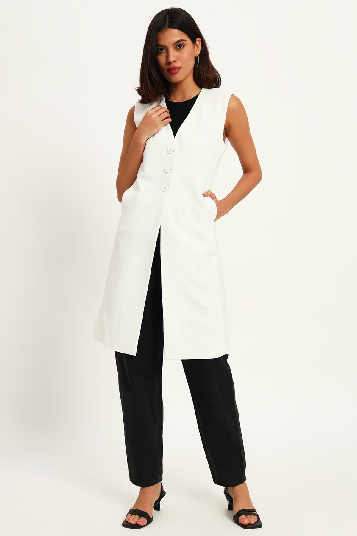 Empowered Long Vest Jacket, Ivory