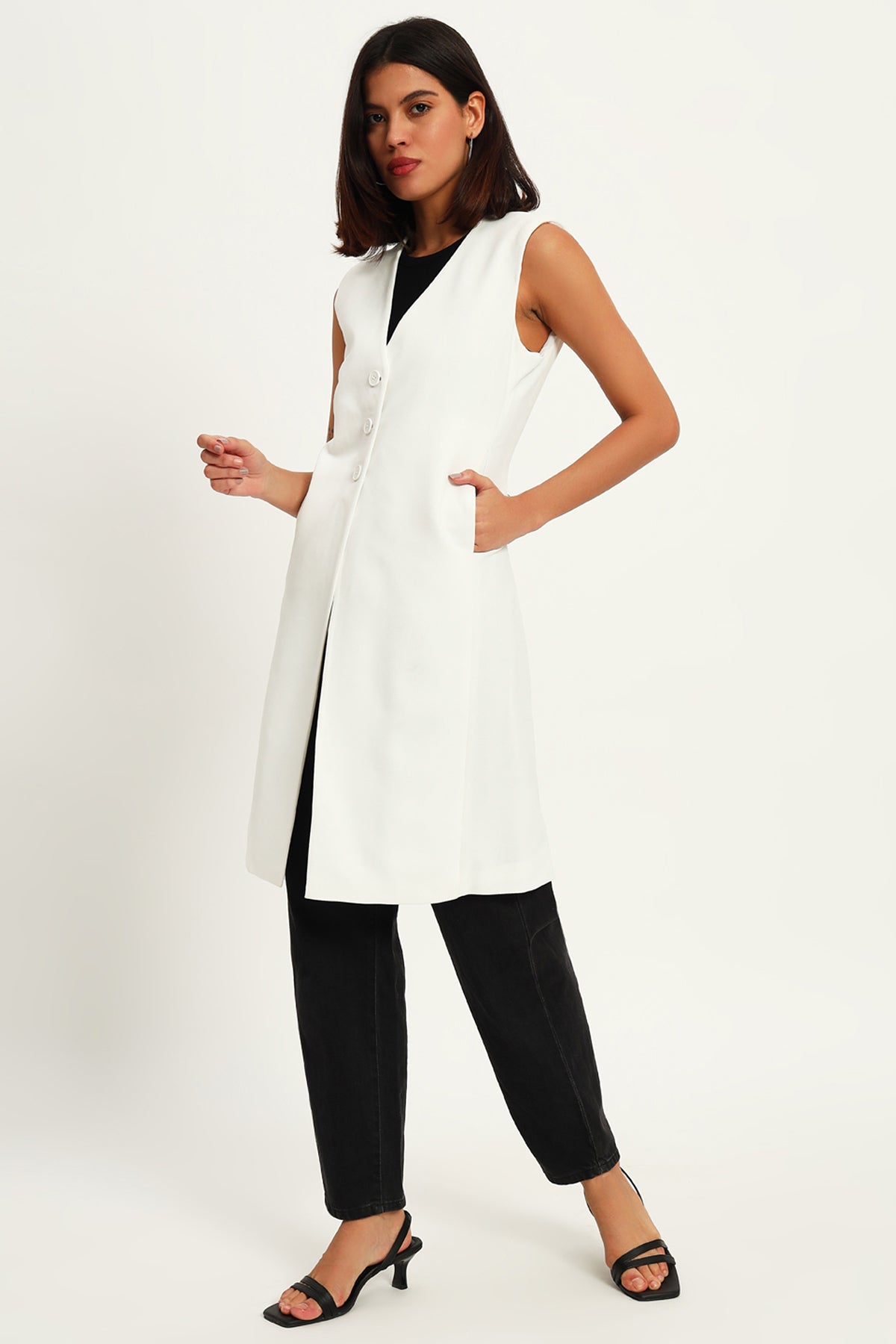 Empowered Long Vest Jacket, Ivory