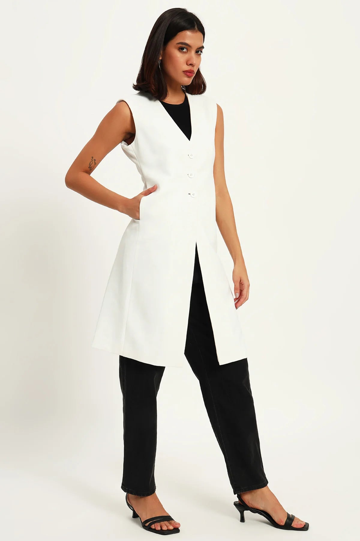 Empowered Long Vest Jacket, Ivory