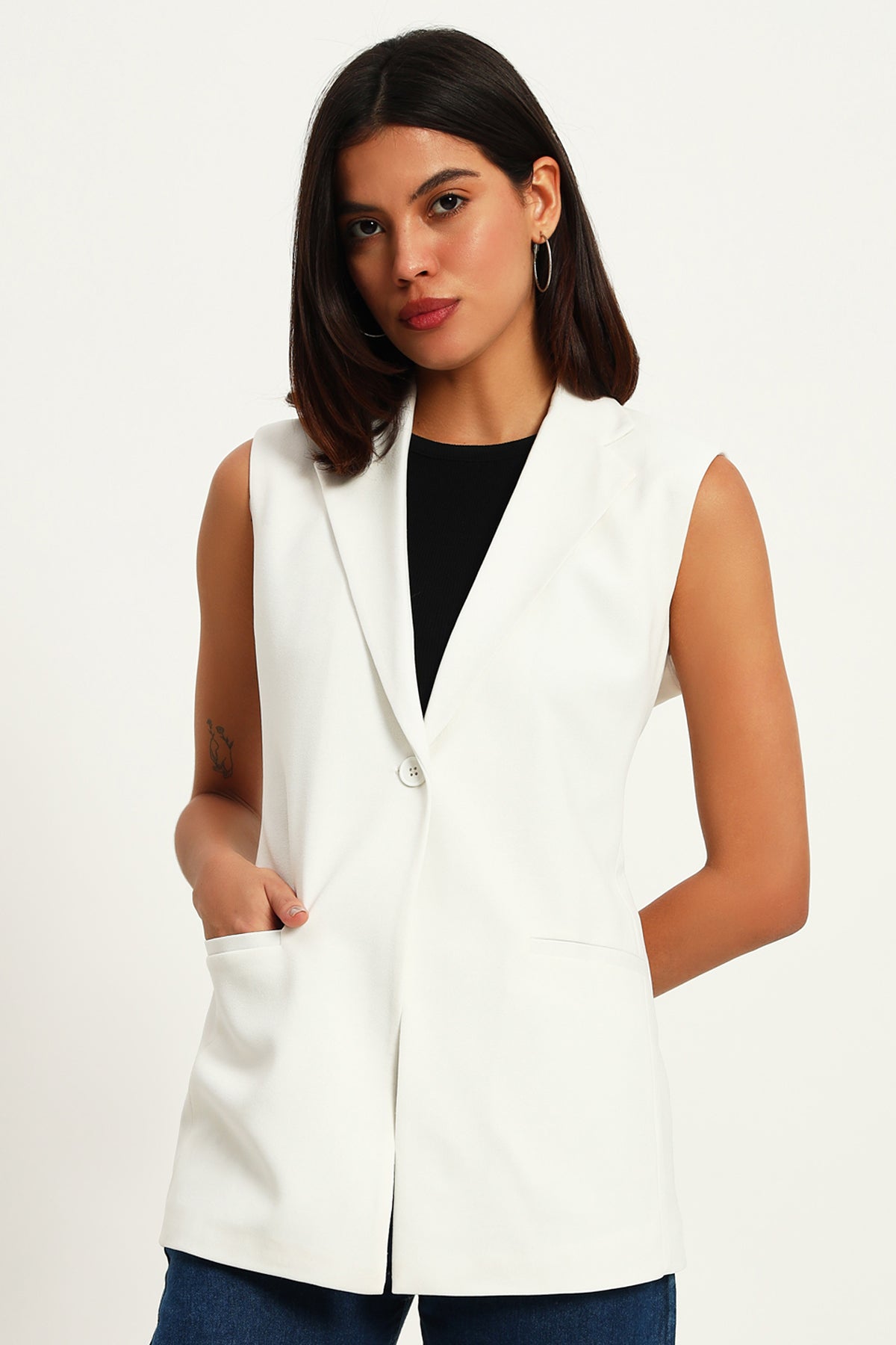 Polished Power Vest Jacket, Ivory