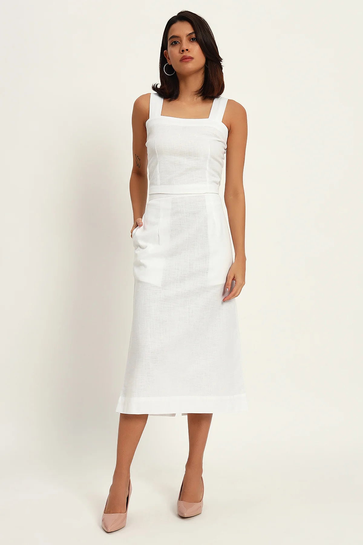 Luxe Linen Trio Jacket with Skirt Co-ord Set, White