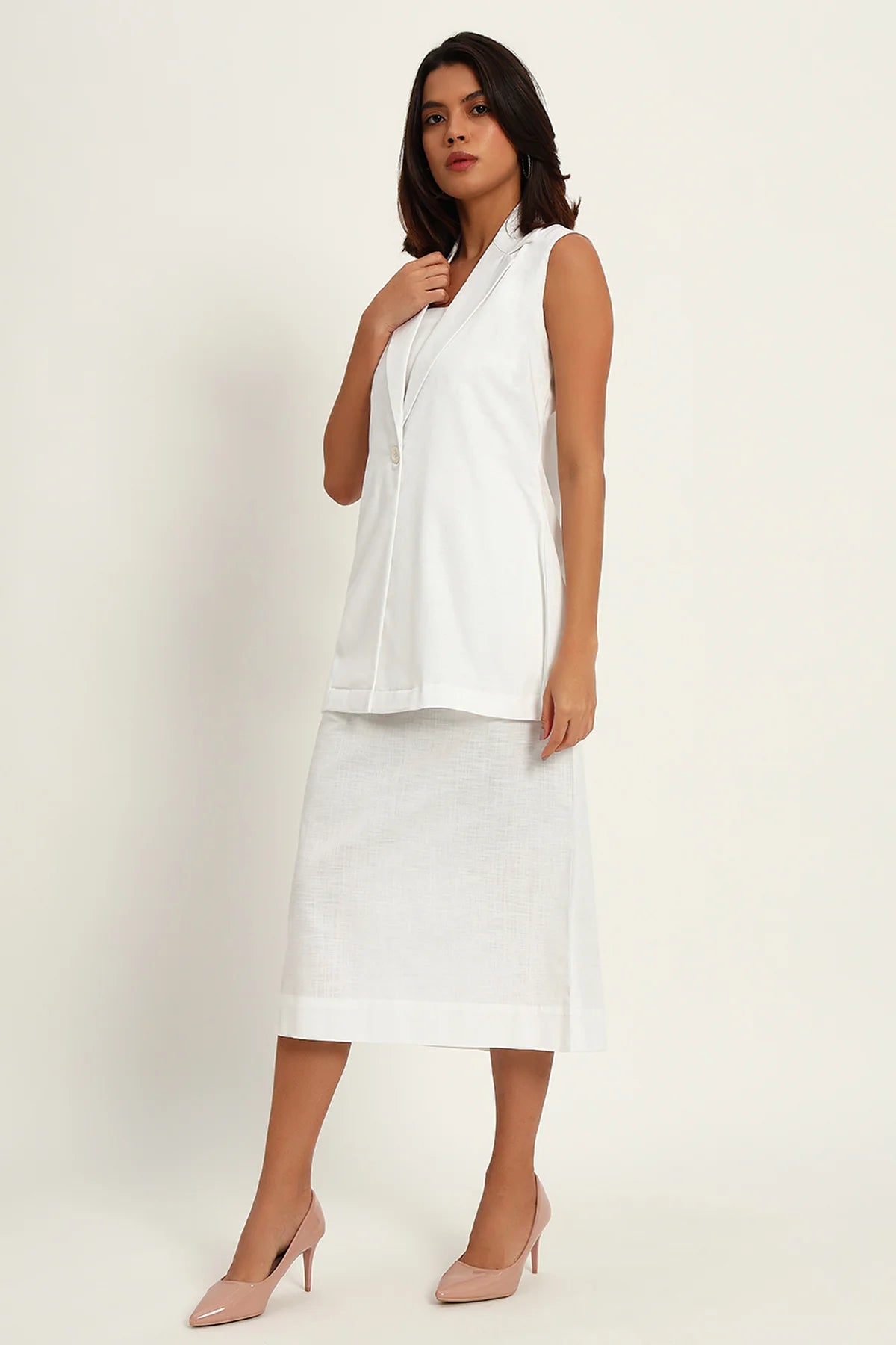 Luxe Linen Trio Jacket with Skirt Co-ord Set, White