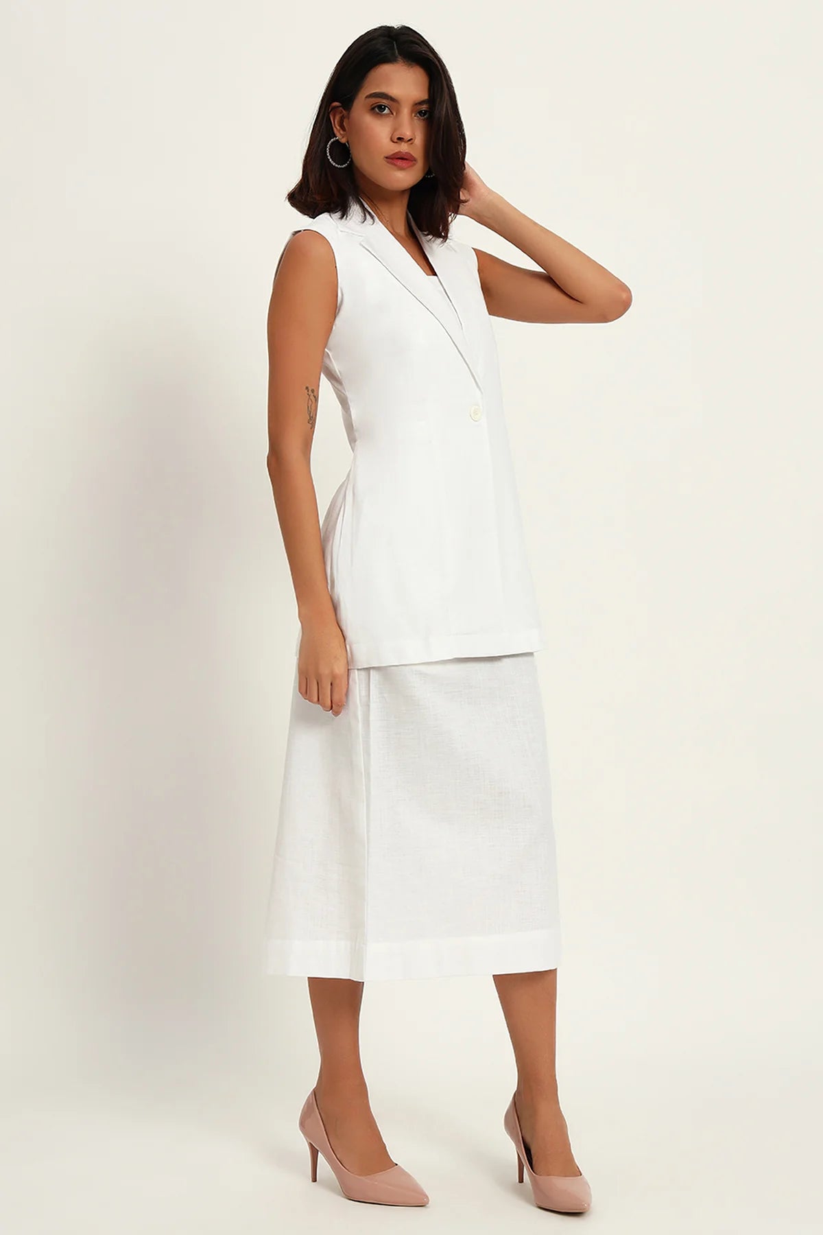 Luxe Linen Trio Jacket with Skirt Co-ord Set, White