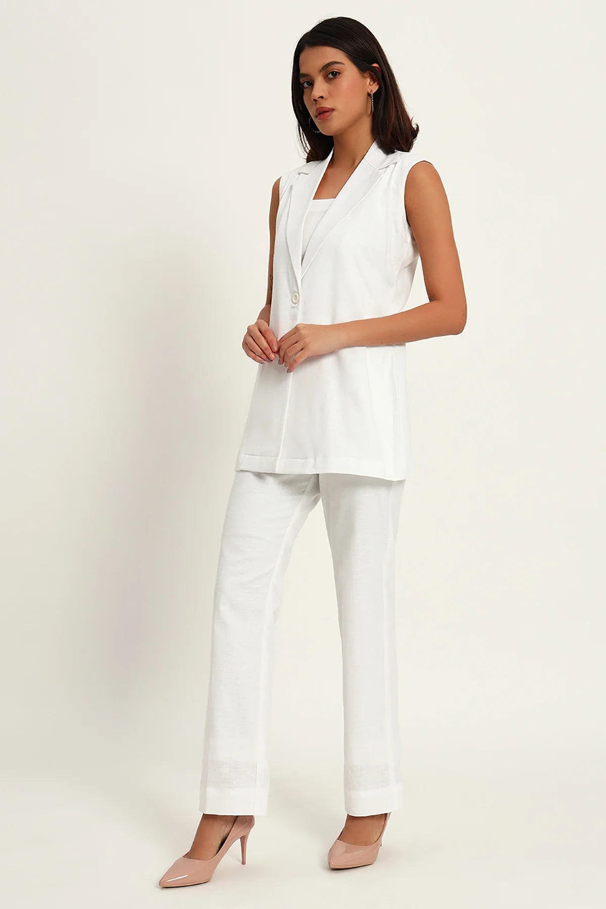 Versatile Linen Trio Jacket Co-ord Set, White