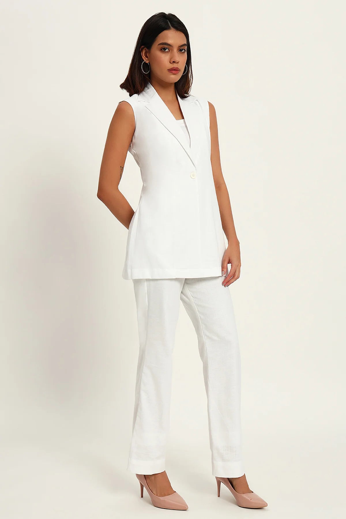 Versatile Linen Trio Jacket Co-ord Set, White