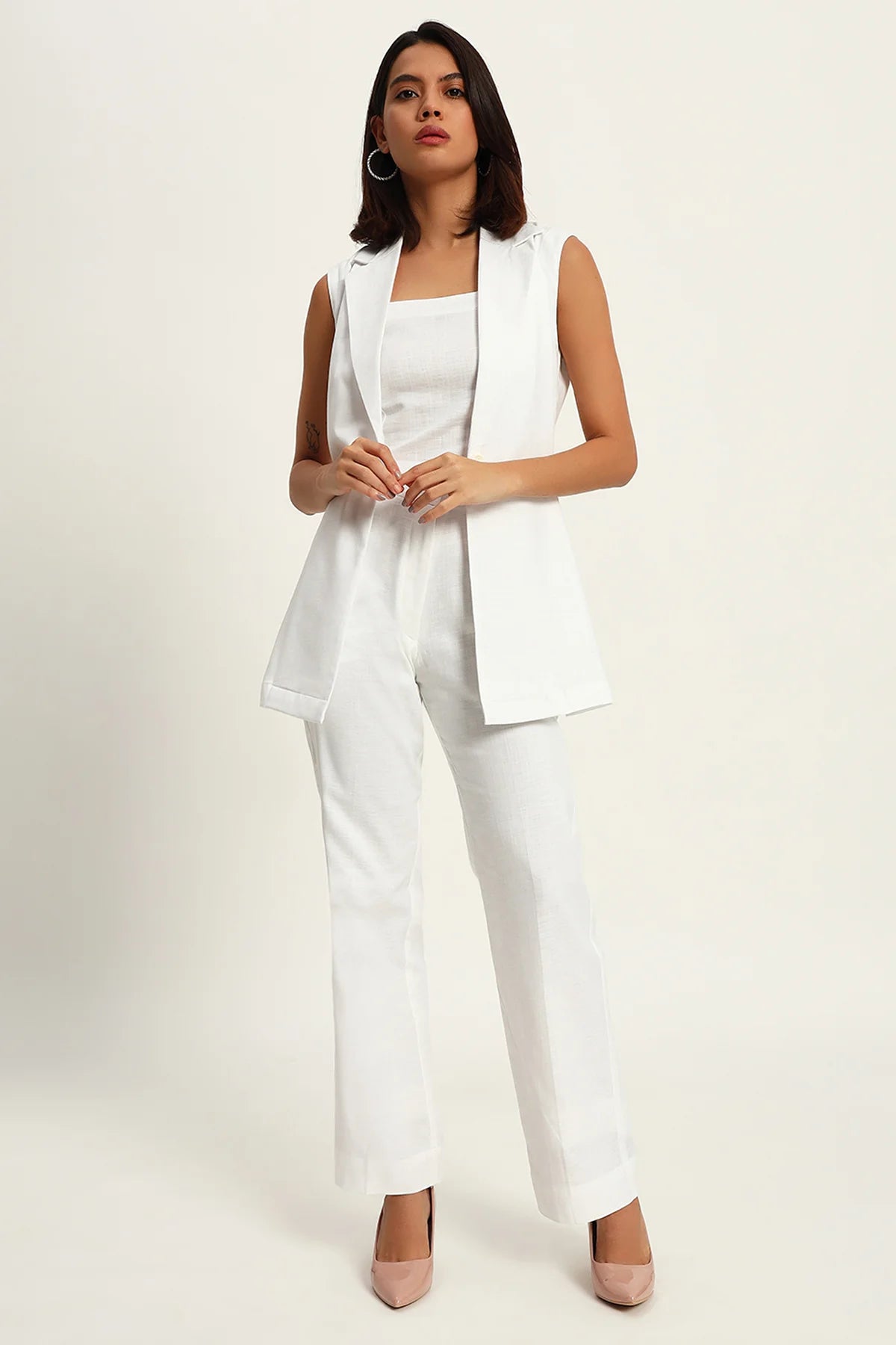 Versatile Linen Trio Jacket Co-ord Set, White