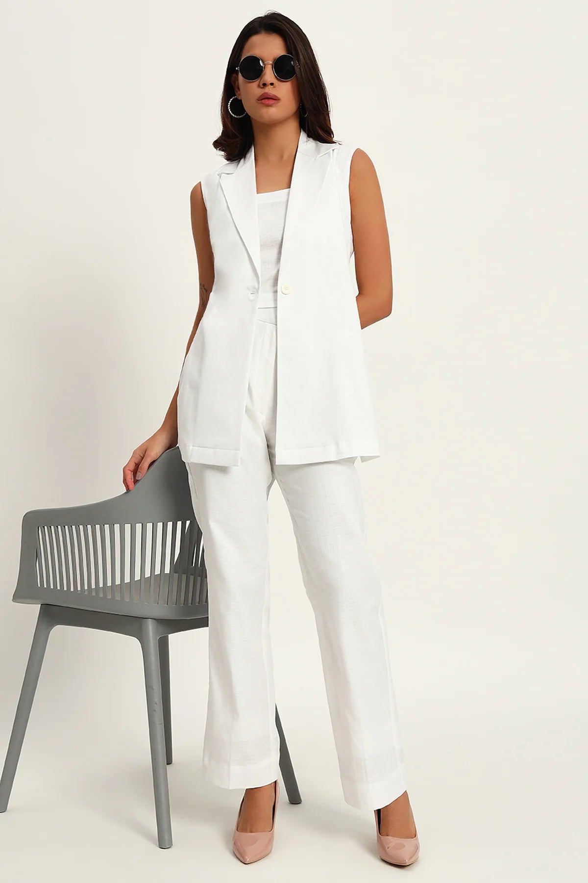 Versatile Linen Trio Jacket Co-ord Set, White