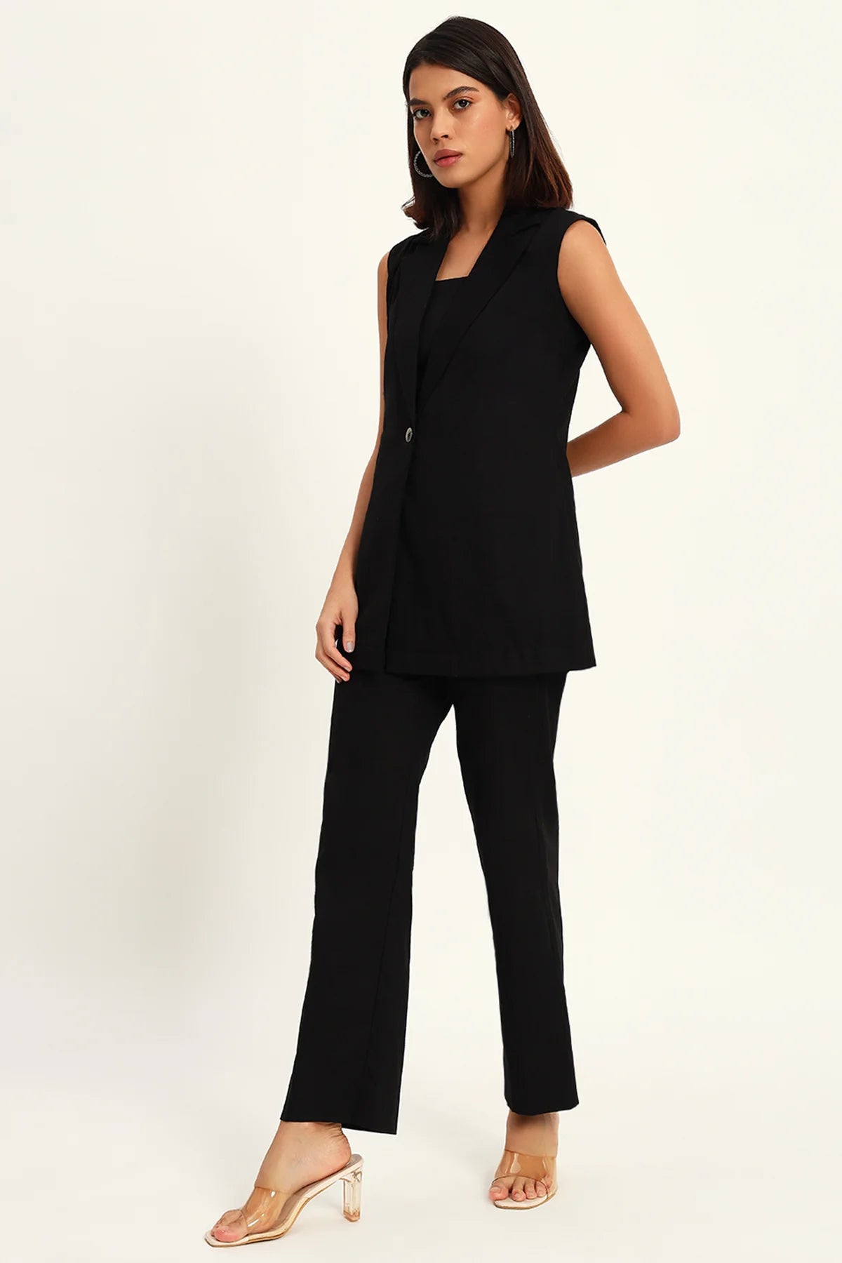 Versatile Linen Trio Jacket Co-ord Set,  Black