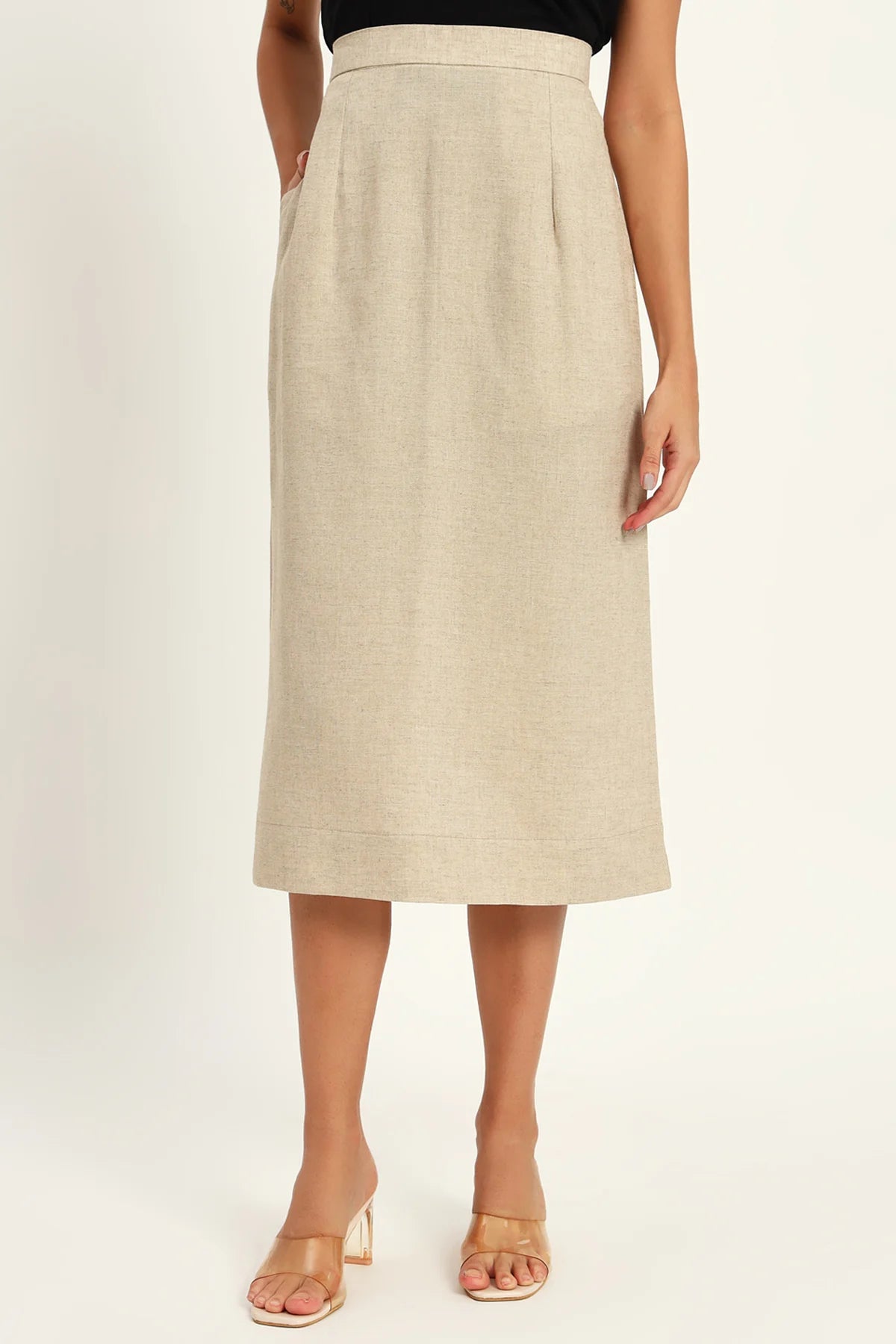 Luxe Linen Trio Jacket with Skirt Co-ord Set, Beige