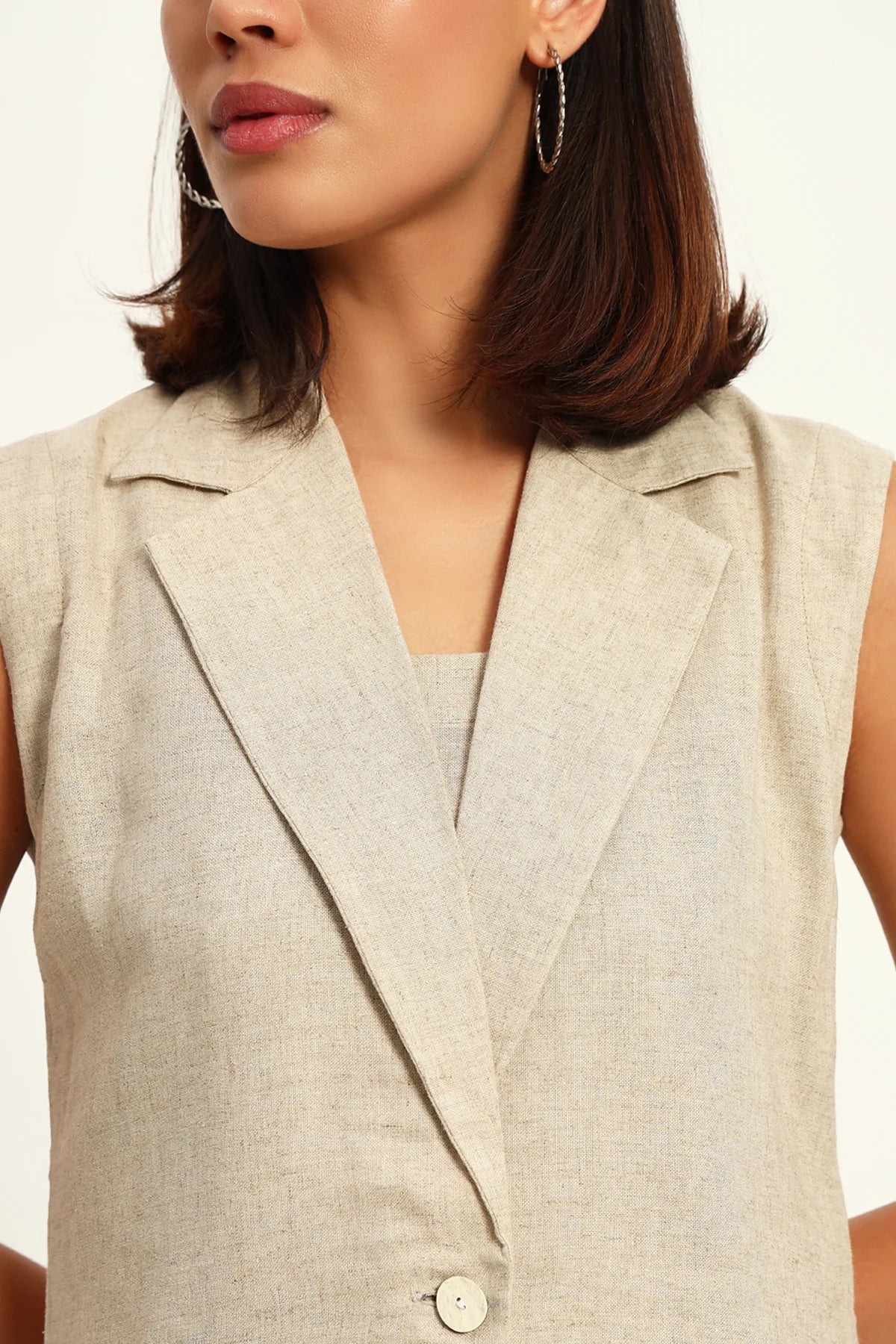 Versatile Linen Trio Jacket Co-ord Set, Beige