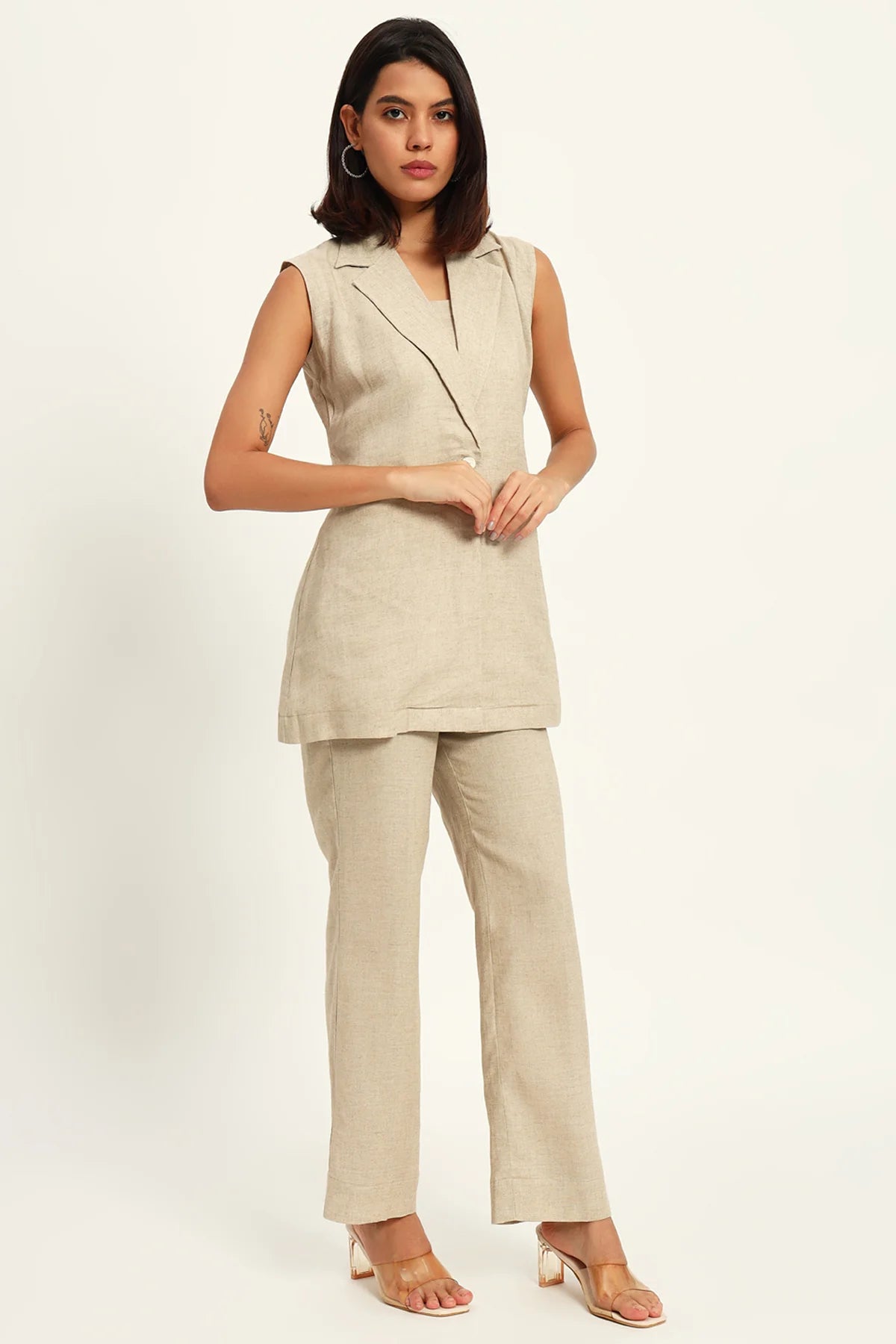 Versatile Linen Trio Jacket Co-ord Set, Beige