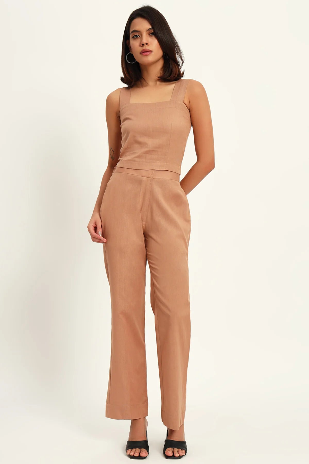 Versatile Linen Trio Jacket Co-ord Set, Camel