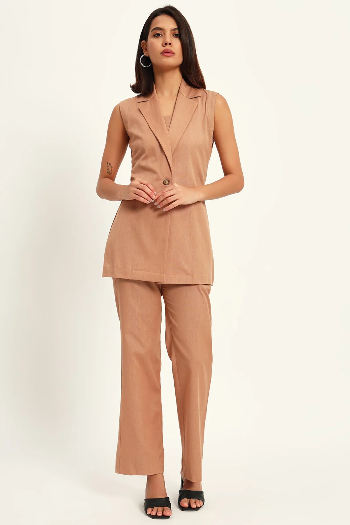 Versatile Linen Trio Jacket Co-ord Set, Camel